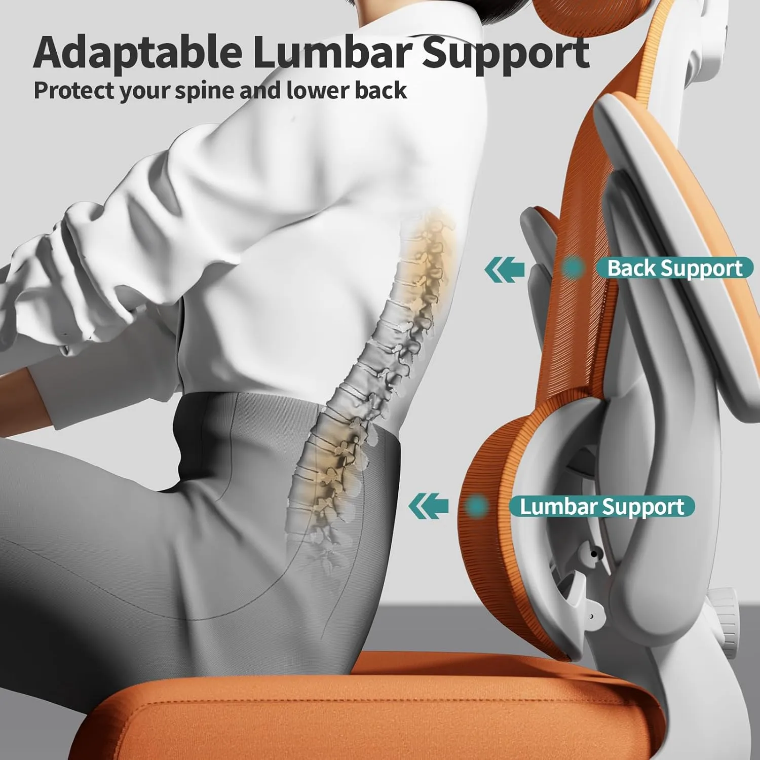Office Chair Ergonomic Desk Chair, 330 LBS Home Mesh Office Desk Chairs with Wheels, Comfortable Gaming Chair, High Back Office Chair for Long Hours (Orange)
