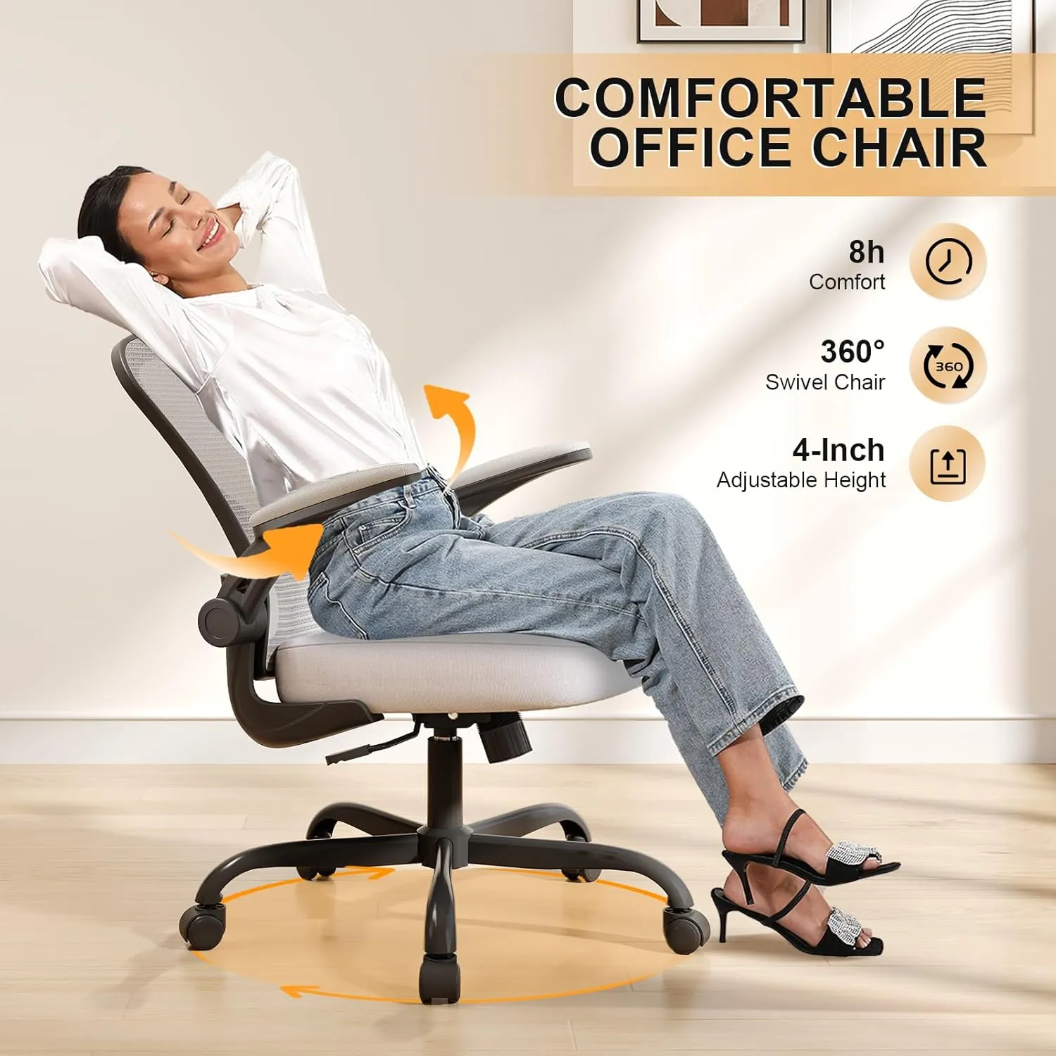 Office Chair, Ergonomic Desk Chairs 330LBS Capacity High Back Mesh Computer Chair with Flip-up Armrests, Comfy Work Chair with Adjustable Lumbar Support, Rolling Chair (Grey, One Size)