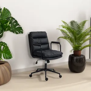 Office Chair, Mid Back Home Office Desk Task Chair with Wheels and Arms, Ergonomic PU Leather Computer Rolling Swivel Chair
