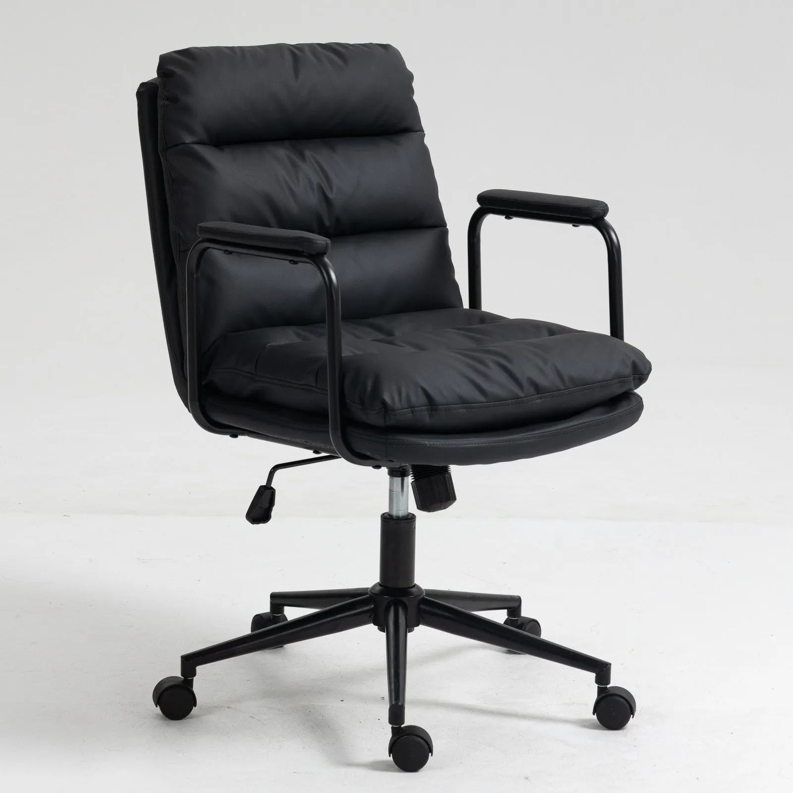 Office Chair, Mid Back Home Office Desk Task Chair with Wheels and Arms, Ergonomic PU Leather Computer Rolling Swivel Chair