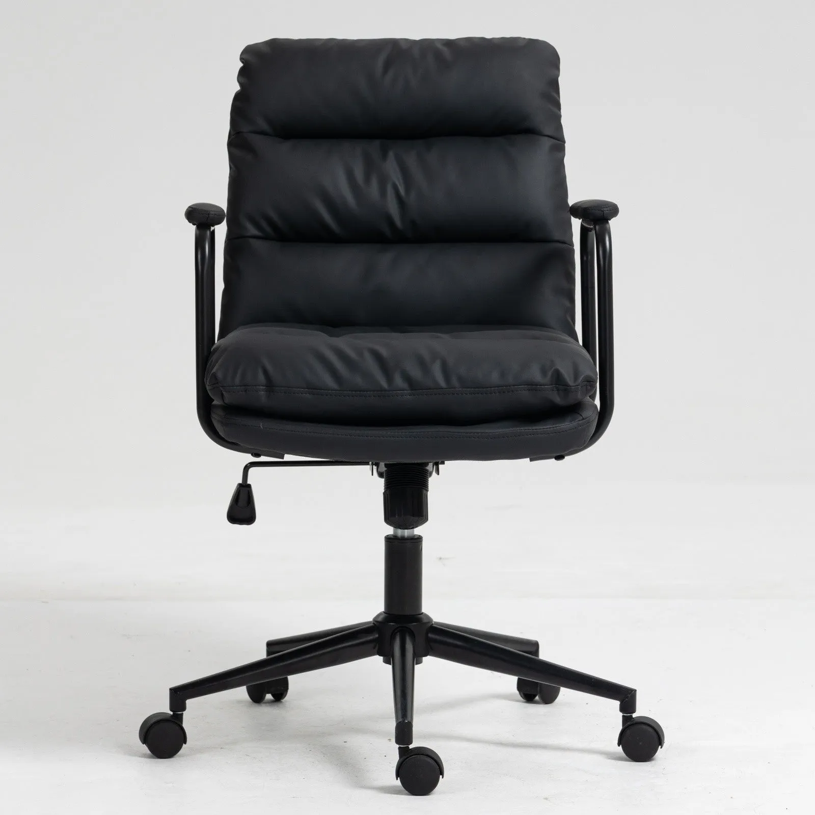 Office Chair, Mid Back Home Office Desk Task Chair with Wheels and Arms, Ergonomic PU Leather Computer Rolling Swivel Chair