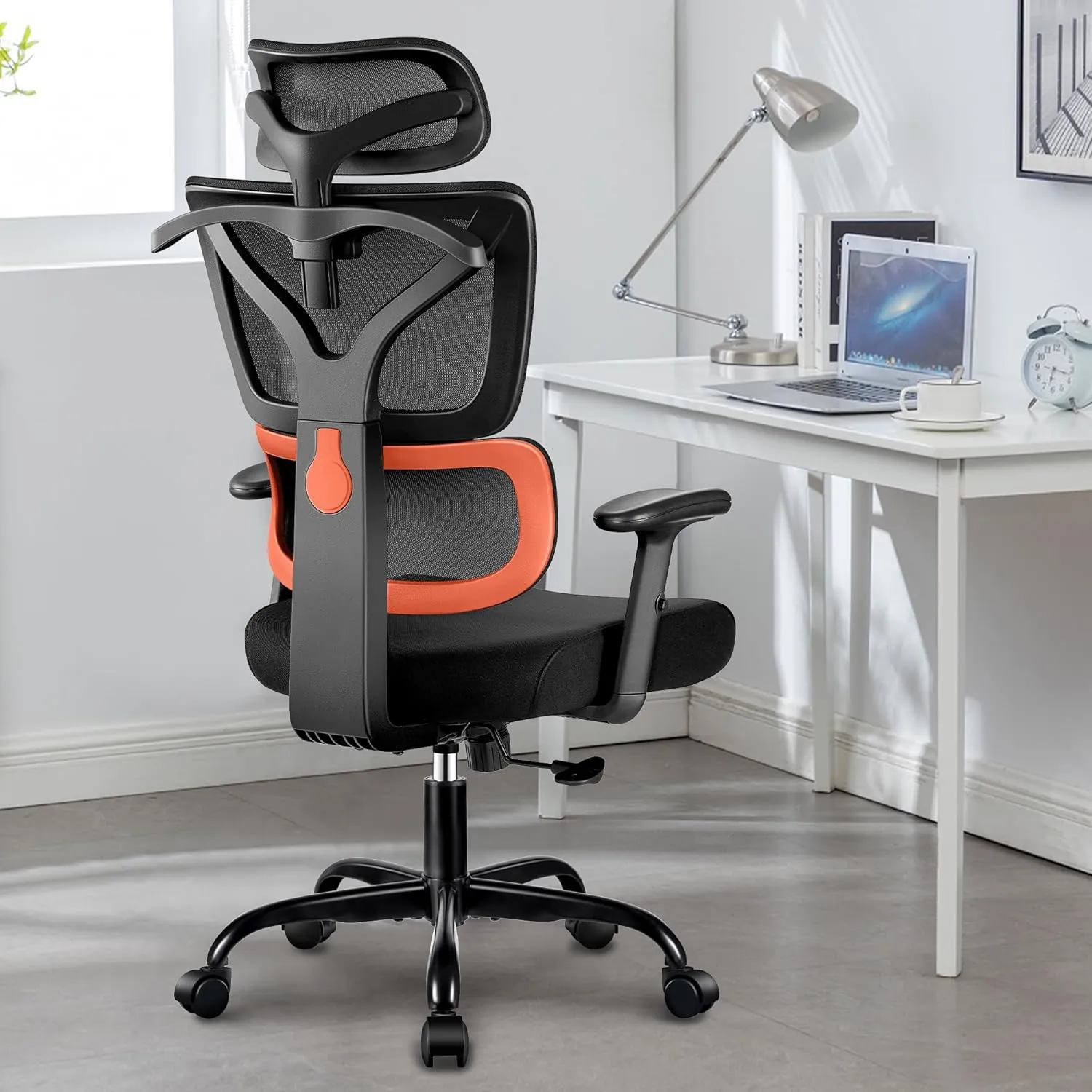 Office Desk Chair - Ergonomic High Back Reclining Gaming Chair with Breathable Mesh, Lumbar Support, Adjustable Armrests (Big and Tall - Orange)