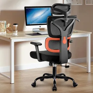 Office Desk Chair - Ergonomic High Back Reclining Gaming Chair with Breathable Mesh, Lumbar Support, Adjustable Armrests (Big and Tall - Orange)