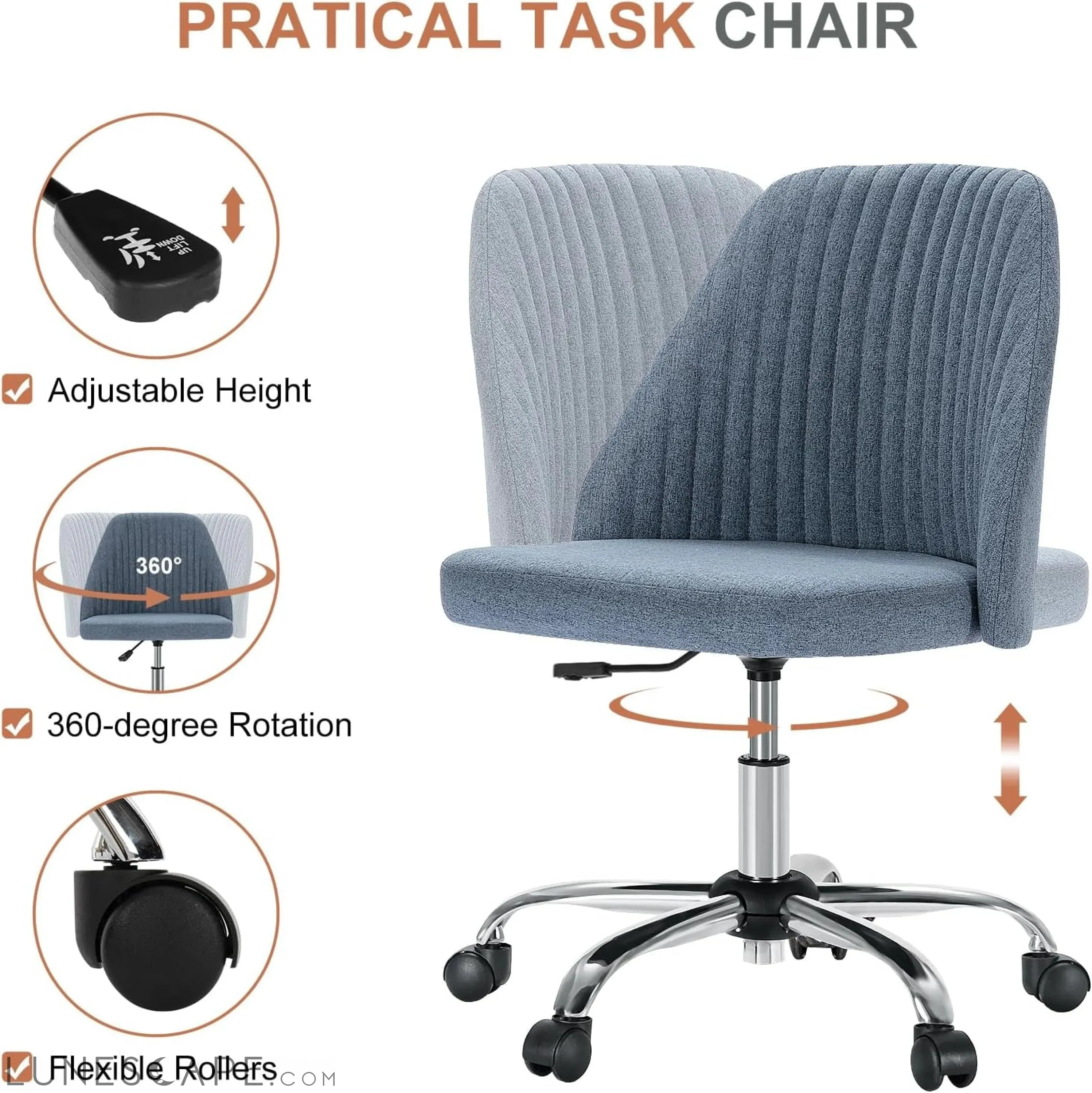 Office Desk Chair, Modern Cute Rolling Vanity Swivel Task Seating with