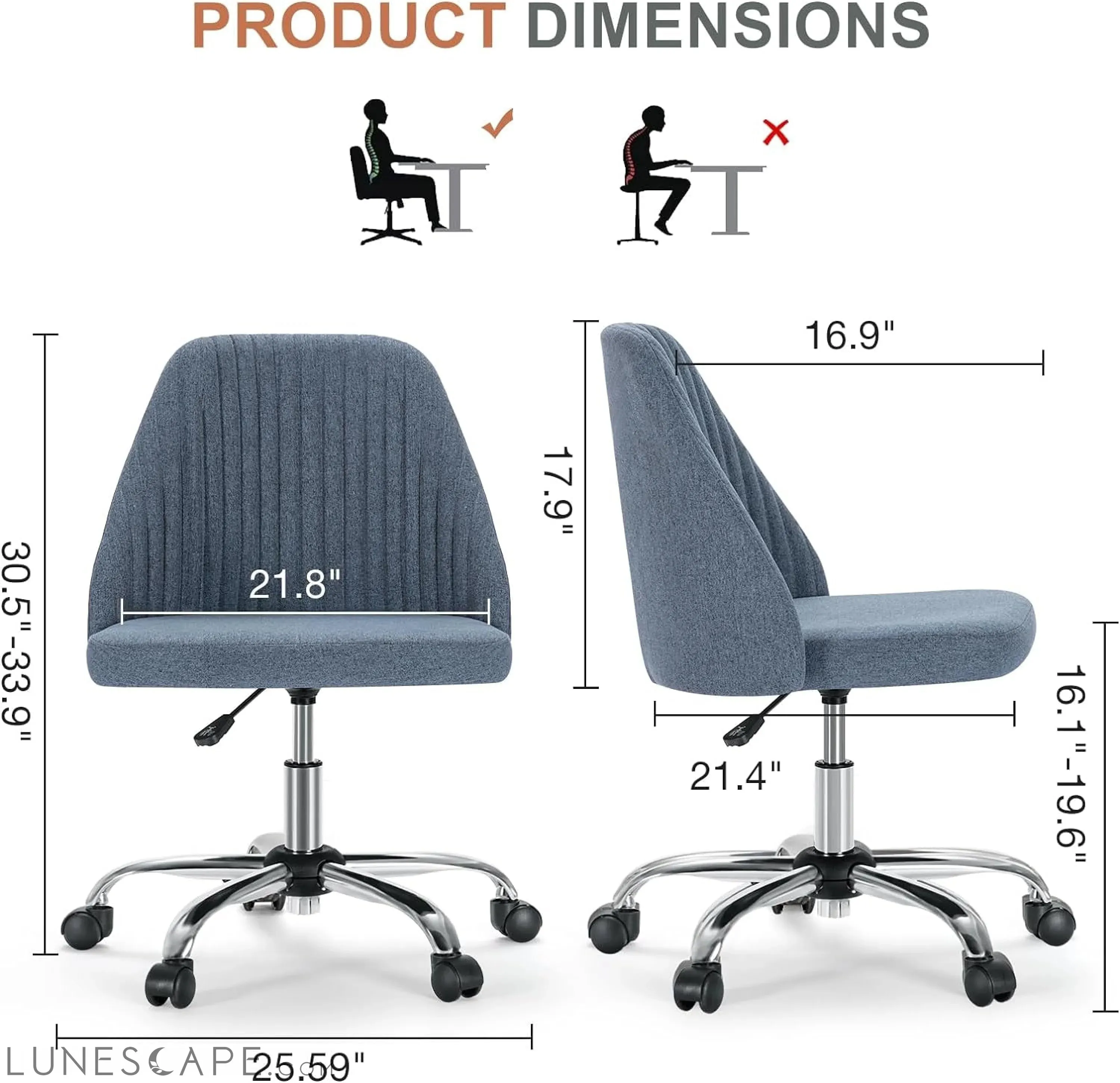 Office Desk Chair, Modern Cute Rolling Vanity Swivel Task Seating with