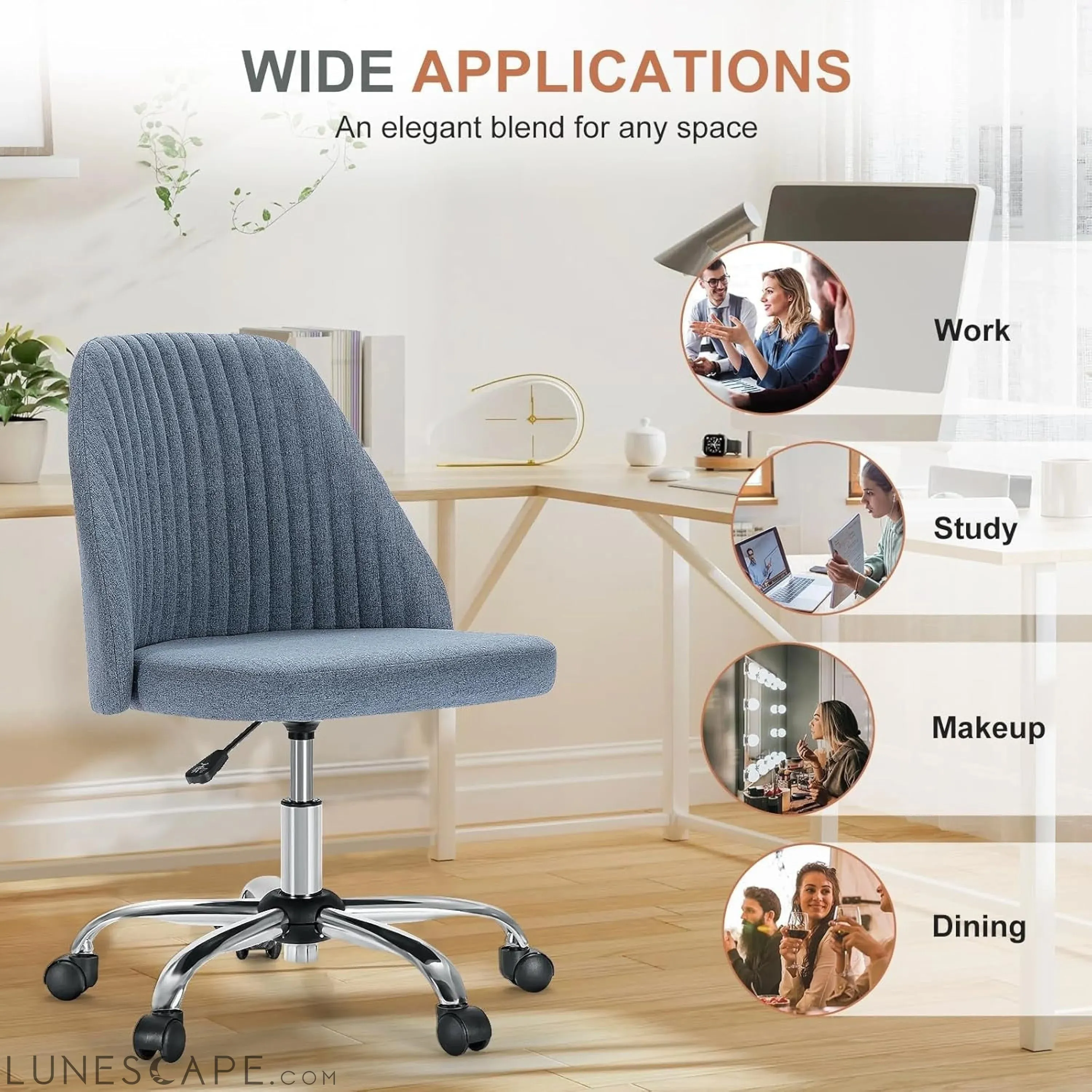 Office Desk Chair, Modern Cute Rolling Vanity Swivel Task Seating with