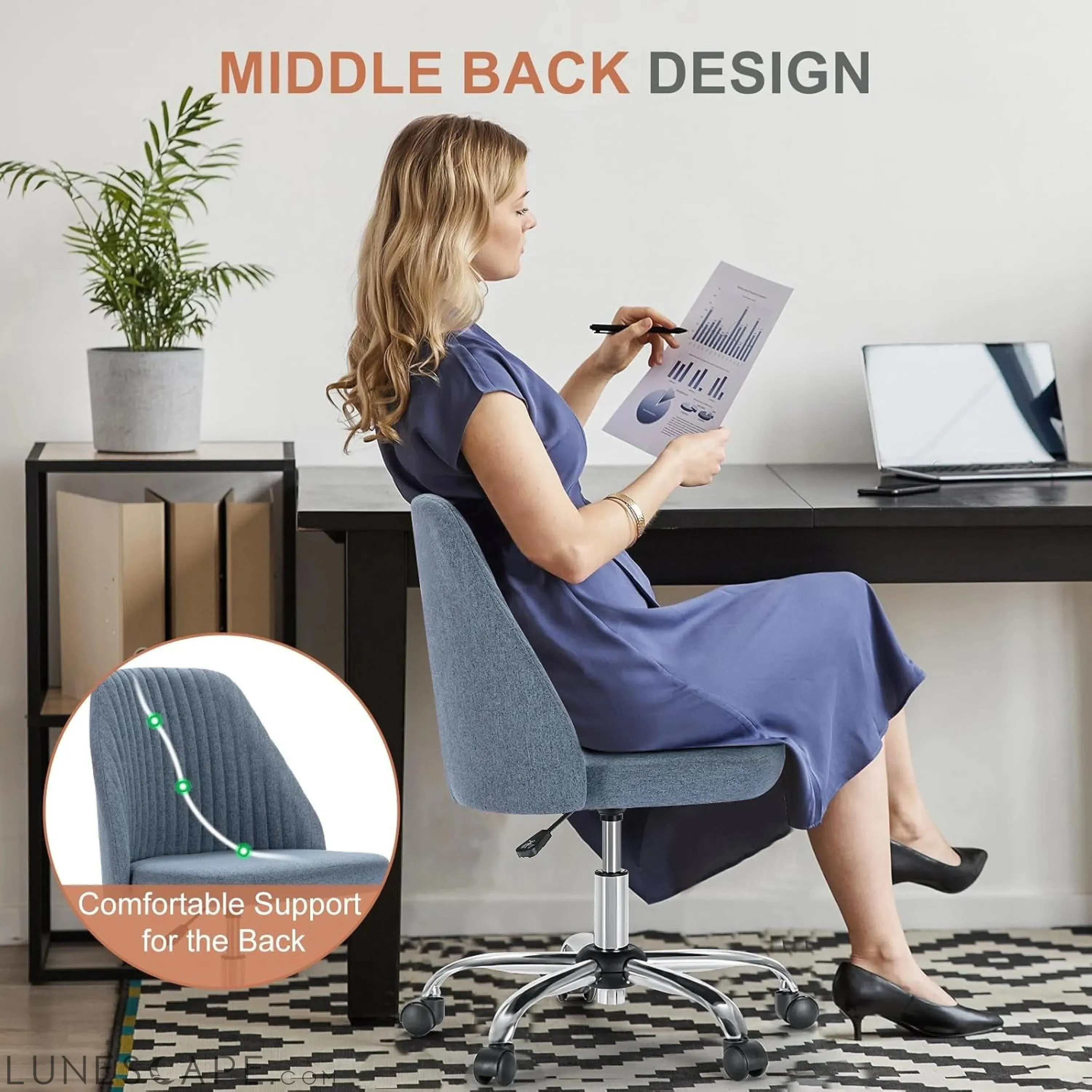 Office Desk Chair, Modern Cute Rolling Vanity Swivel Task Seating with