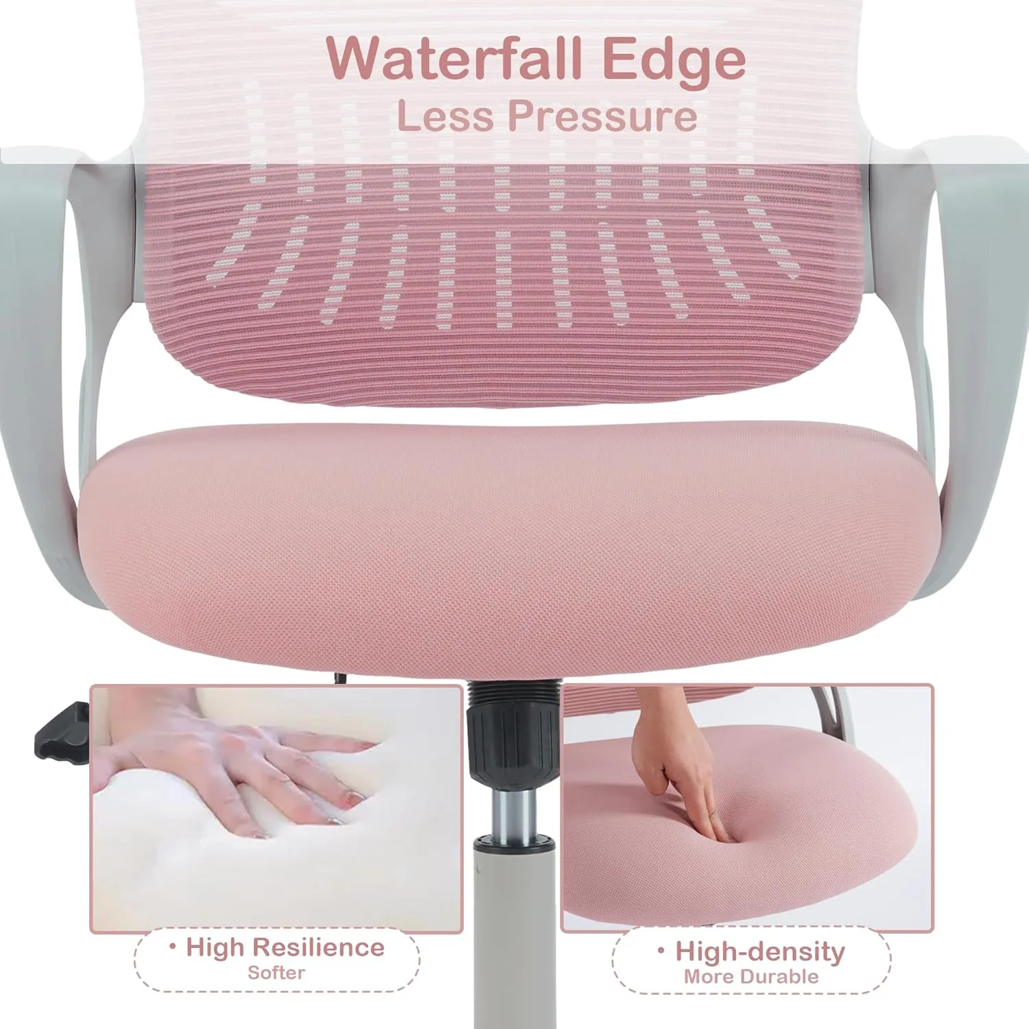 Office Ergonomic Desk Chair, Mesh Comfy Computer Work Chair with Armrests and Adjustable Lumbar Support, Rolling Swivel Executive Task Chair for Home Office, Adults and Teens (Pink)