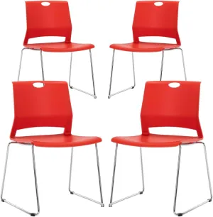 Office Guest Chair with Sled Base, Ergonomic Full Back Plastic Stacking Chair Without Wheels, Reception Chair for Office, Conference Room, Waiting Room, Red (4 Pack).