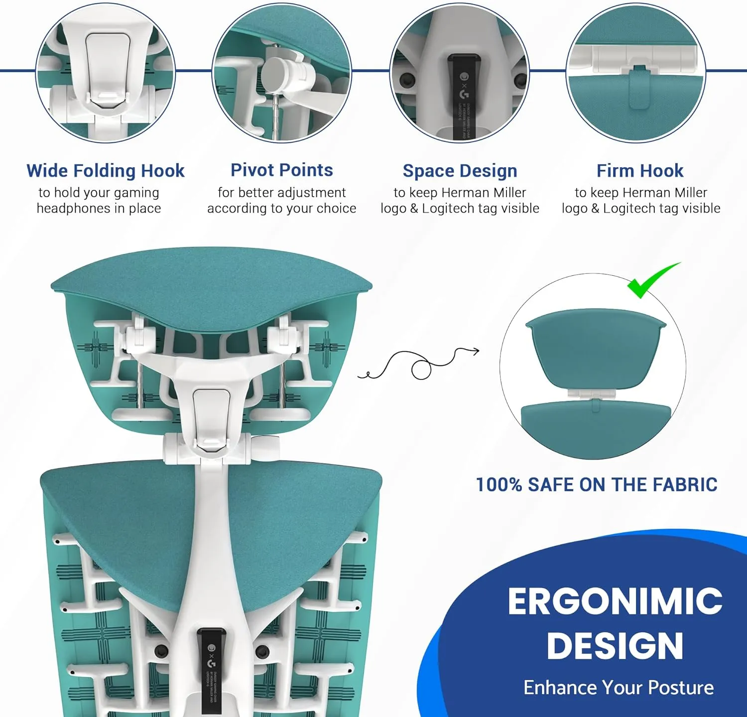 OFFICE LOGIX SHOP Embody Headrest Compatible with Herman Miller Embody Chair (Galaxy Fabric/White Frame)