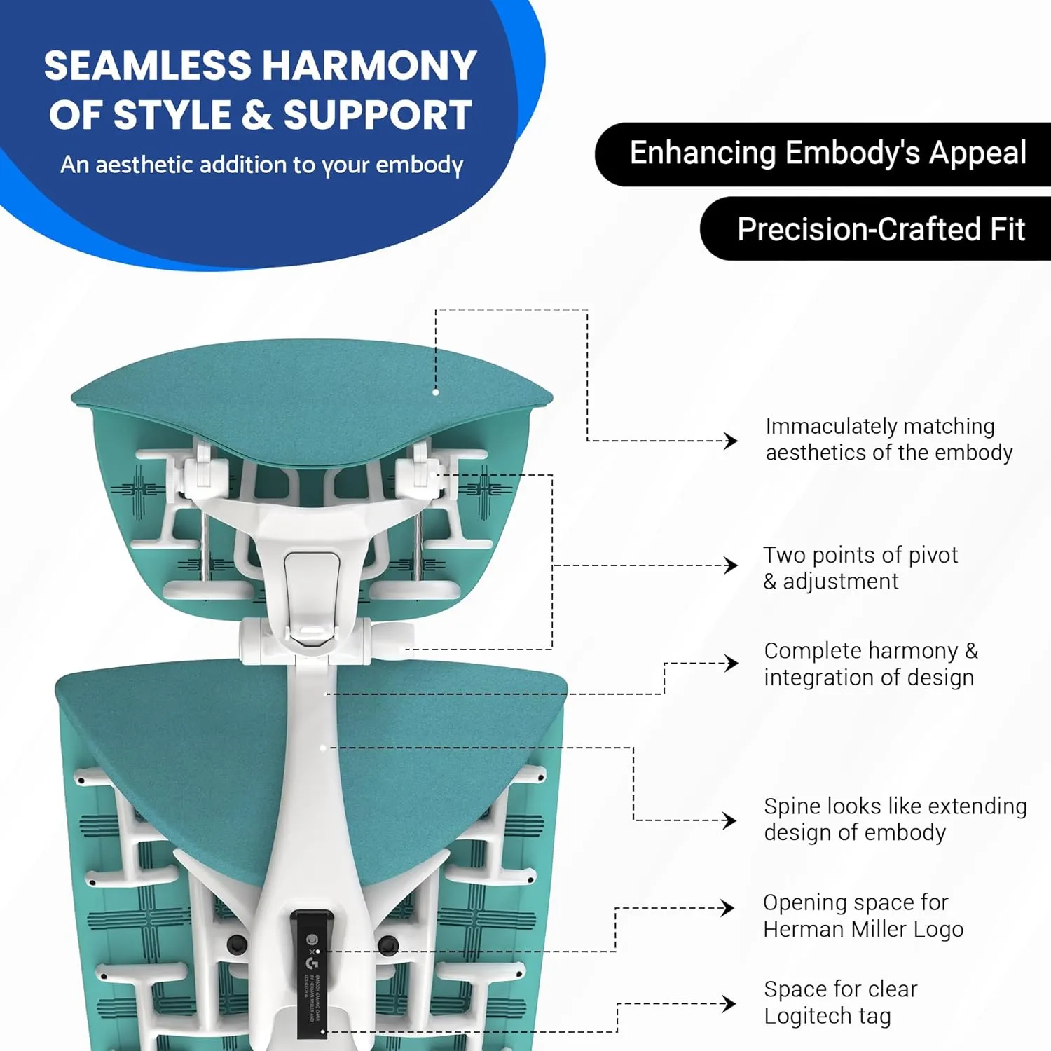OFFICE LOGIX SHOP Embody Headrest Compatible with Herman Miller Embody Chair (Galaxy Fabric/White Frame)