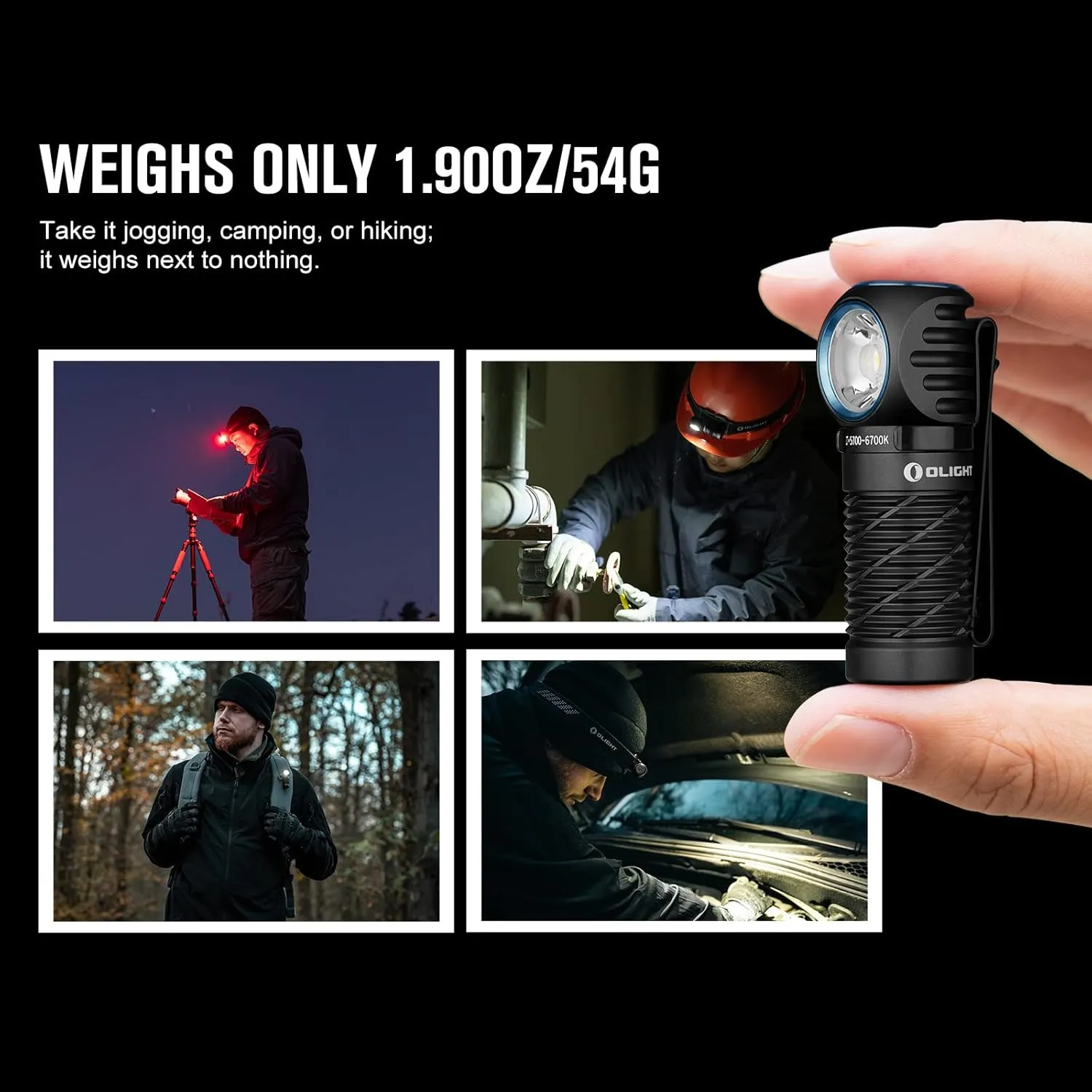 OLIGHT Perun 2 Mini Headlamp 1100 Lumens LED Head Flashlight, Rechargeable Headlight with Red Light Option, Great for Working, Hiking, Camping and Climbing (Black Cool White: 5700~6700K)