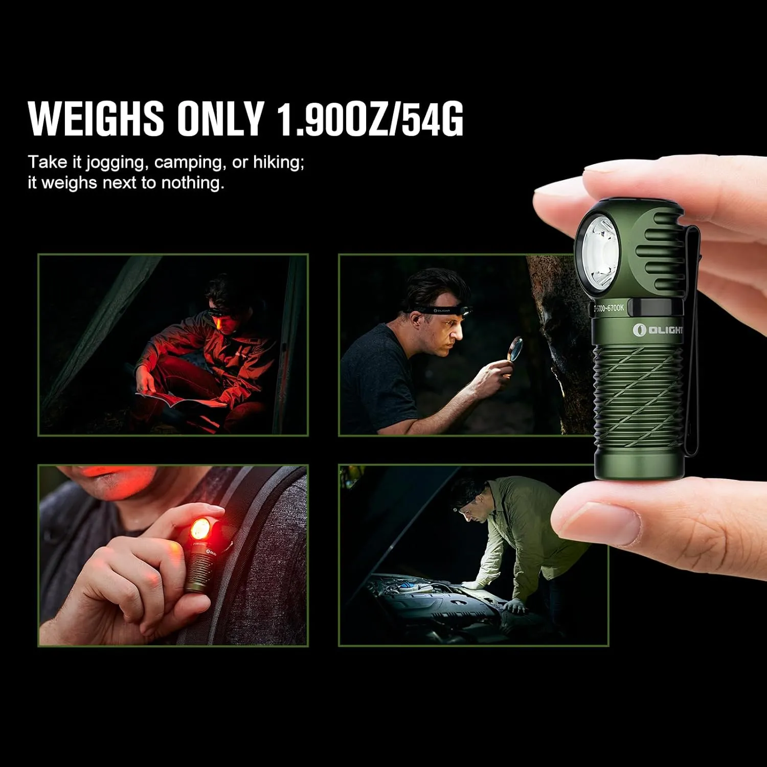 OLIGHT Perun 2 Mini Headlamp 1100 Lumens LED Head Flashlight, Rechargeable Headlight with Red Light Option, Great for Working, Hiking, Camping and Climbing (OD Green Cool Whtie Light: 5700~6700K)
