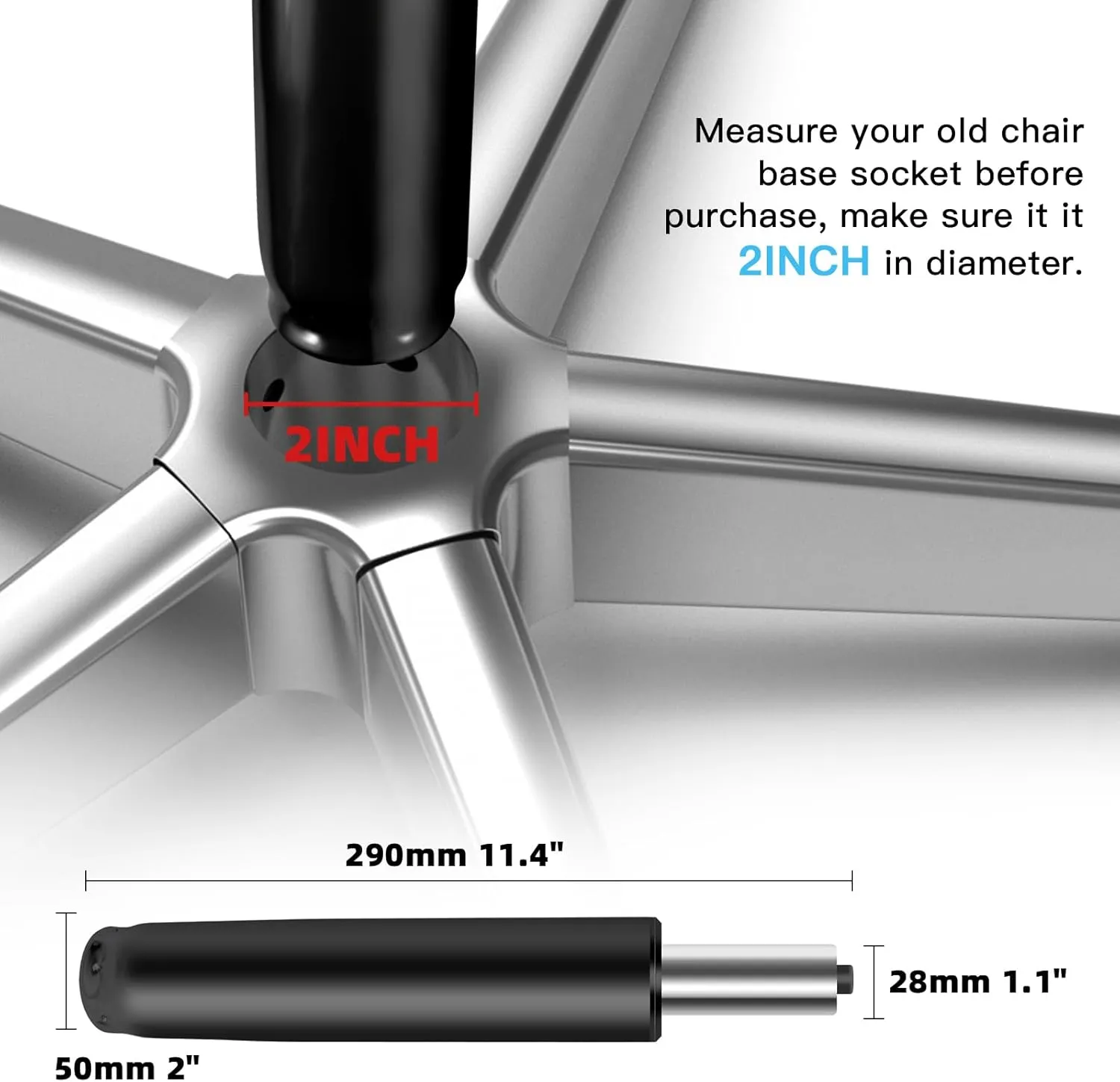 Omyoffice Adjustable Gas Lift Cylinder for Office Chairs, Black, 1000LBS Capacity