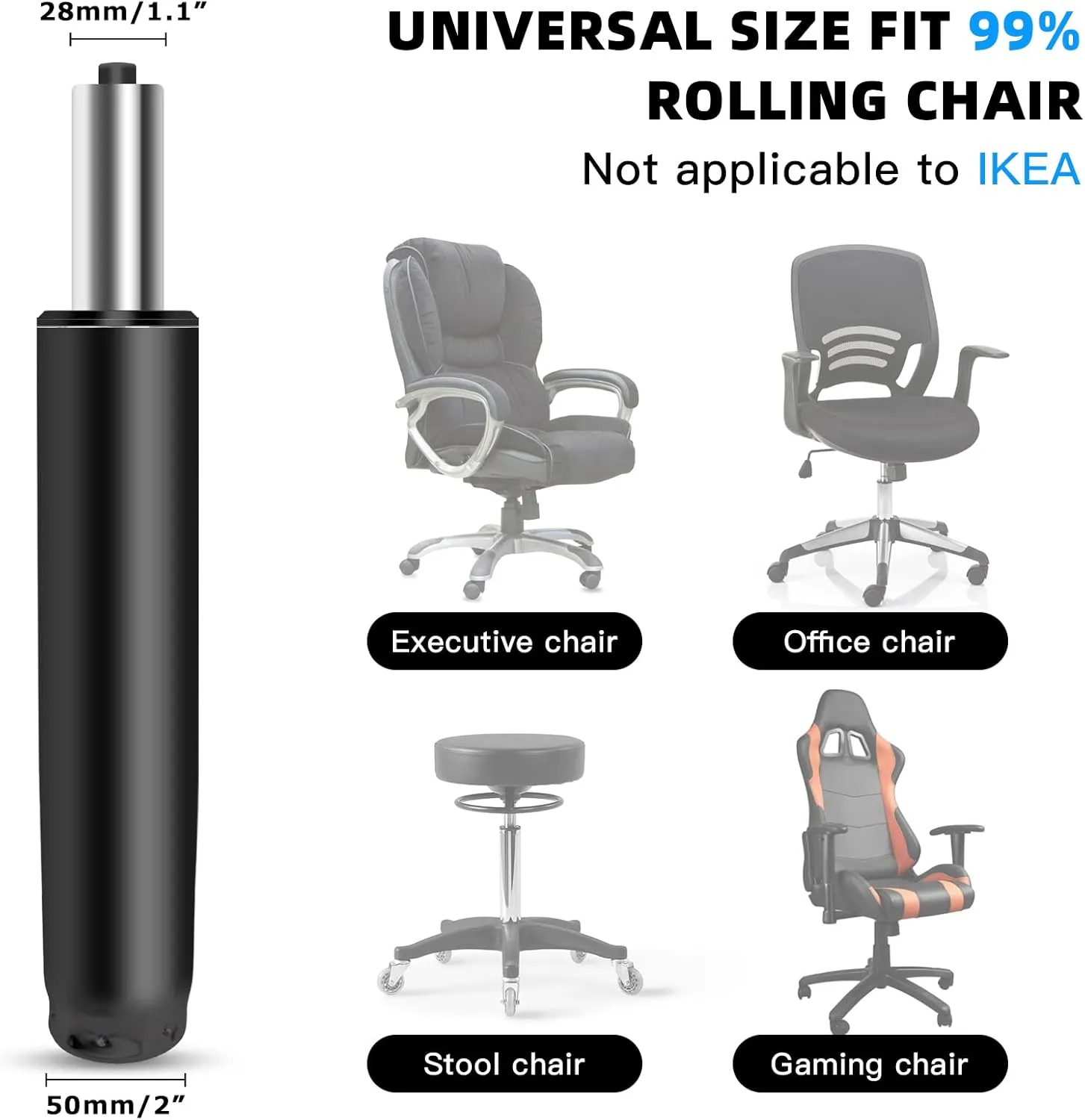 Omyoffice Office Chair Cylinder Replacement,Heavy-Duty Highest End Class 4 Hydraulic Pneumatic Piston, Universal Size Fits Most Chairs
