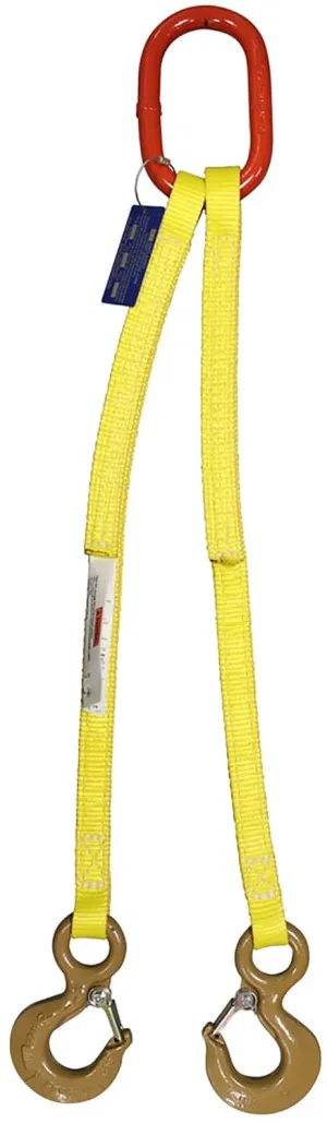 One Ply Two Leg 1" x 10' Oblong-to-Hook Nylon Bridle Sling | EE1-801 | 3/4" Trade Size Alloy Master Link | 3,200 Lb. Vertical Capacity | Hanes Supply (HSI) Heavy Duty Rigging Equipment