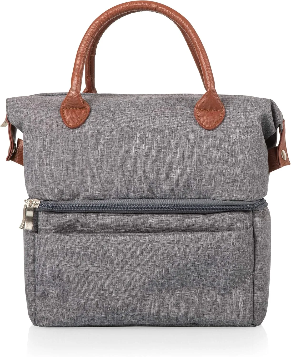 ONIVA - a Picnic Time brand, Urban Lunch Bag, Cooler Lunch Tote, Insulated Lunch Bag, (Gray with Brown Accents)