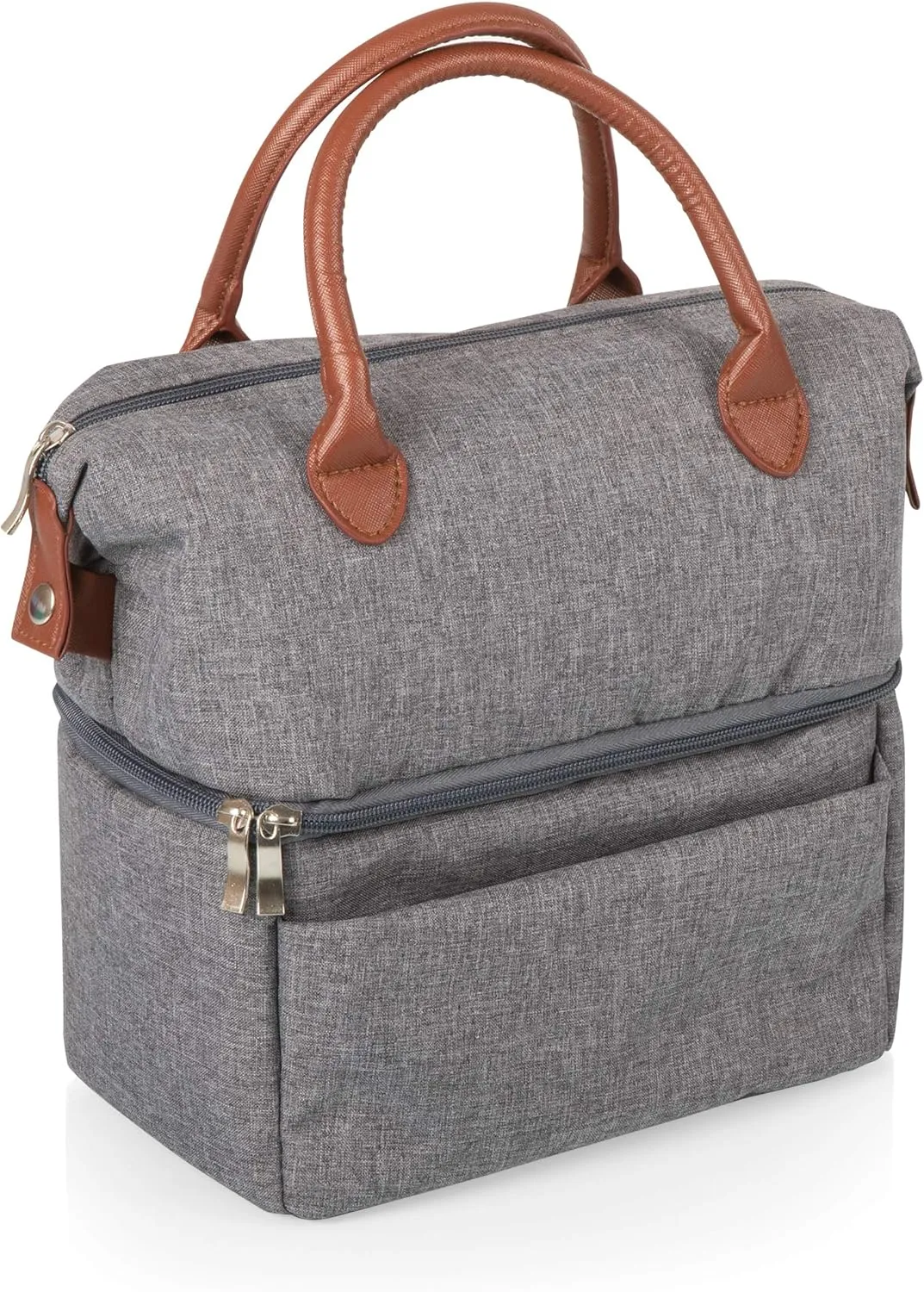 ONIVA - a Picnic Time brand, Urban Lunch Bag, Cooler Lunch Tote, Insulated Lunch Bag, (Gray with Brown Accents)