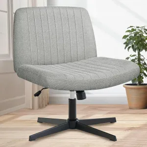 Orange Factory Criss Cross Chair No Wheel Wide Cross Legged Office Desk Vanity Chair Comfy Fabric Armless Adjustable Swivel for Home Computer Task (Gray)