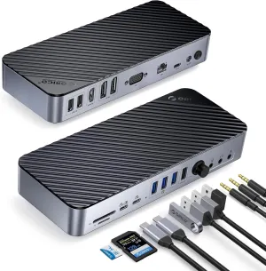 ORICO 20-in-1 Docking Station with 10Gbps USB-C, 4K HDMI, 4K DP, VGA, Audio, 10 Gbps USB-C and 5 Gbps USB-A Port, Multiple Display & Ethernet Support