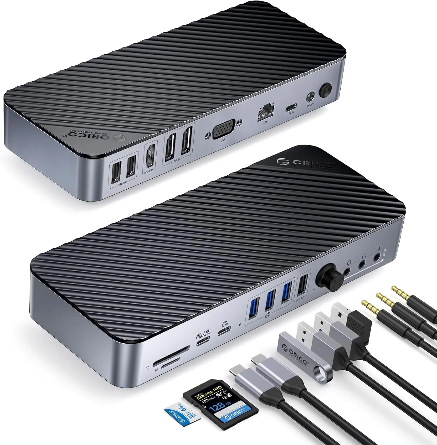 ORICO 20-in-1 Docking Station with 10Gbps USB-C, 4K HDMI, 4K DP, VGA, Audio, 10 Gbps USB-C and 5 Gbps USB-A Port, Multiple Display & Ethernet Support
