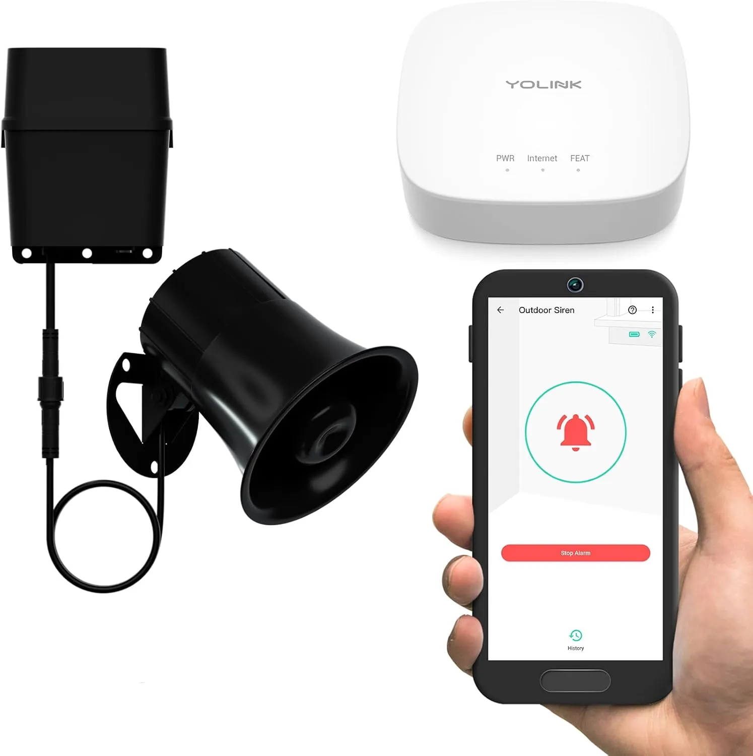 Outdoor Alarm Controller 2, Battery-Powered Siren/Alarm/Relay Controller, 12VDC Out, Optional 12VDC in, Up to 1/4 Mile Open-Air Range, 110dB Siren Included, YoLink Hub Included