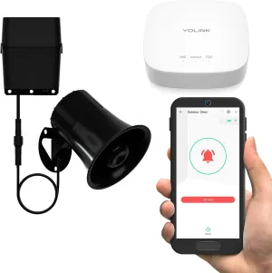 Outdoor Alarm Controller 2, Battery-Powered Siren/Alarm/Relay Controller, 12VDC Out, Optional 12VDC in, Up to 1/4 Mile Open-Air Range, 110dB Siren Included, YoLink Hub Included