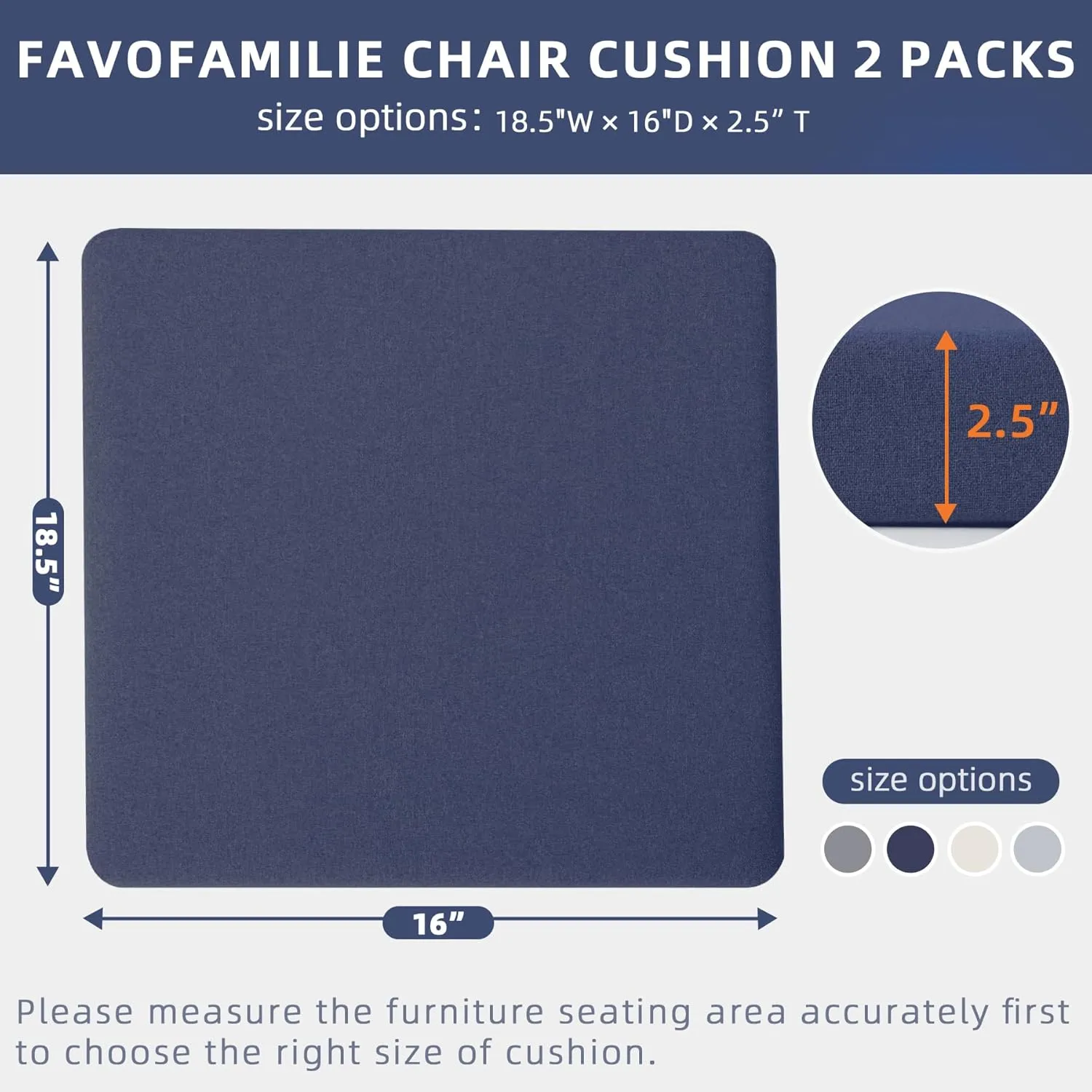Outdoor Chair Cushions 18.5 x 16 x 2.5 Inch Set of 2, Water-Resistant & Fadeness Durable Patio Furniture Cushion for Garden Sofa Couch Chairs, Portable Comfort with Attach Ties, Blue