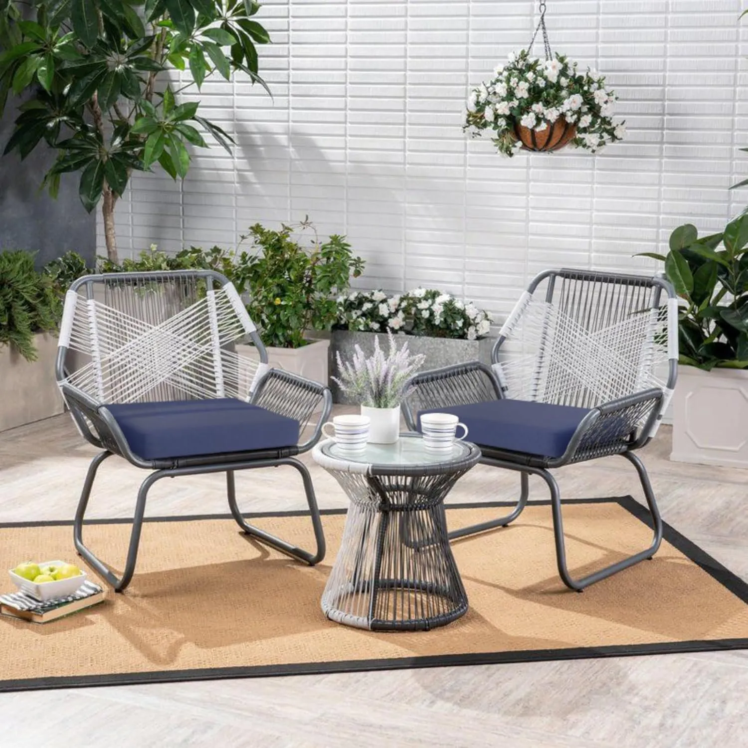 Outdoor Chair Cushions 18.5 x 16 x 2.5 Inch Set of 2, Water-Resistant & Fadeness Durable Patio Furniture Cushion for Garden Sofa Couch Chairs, Portable Comfort with Attach Ties, Blue