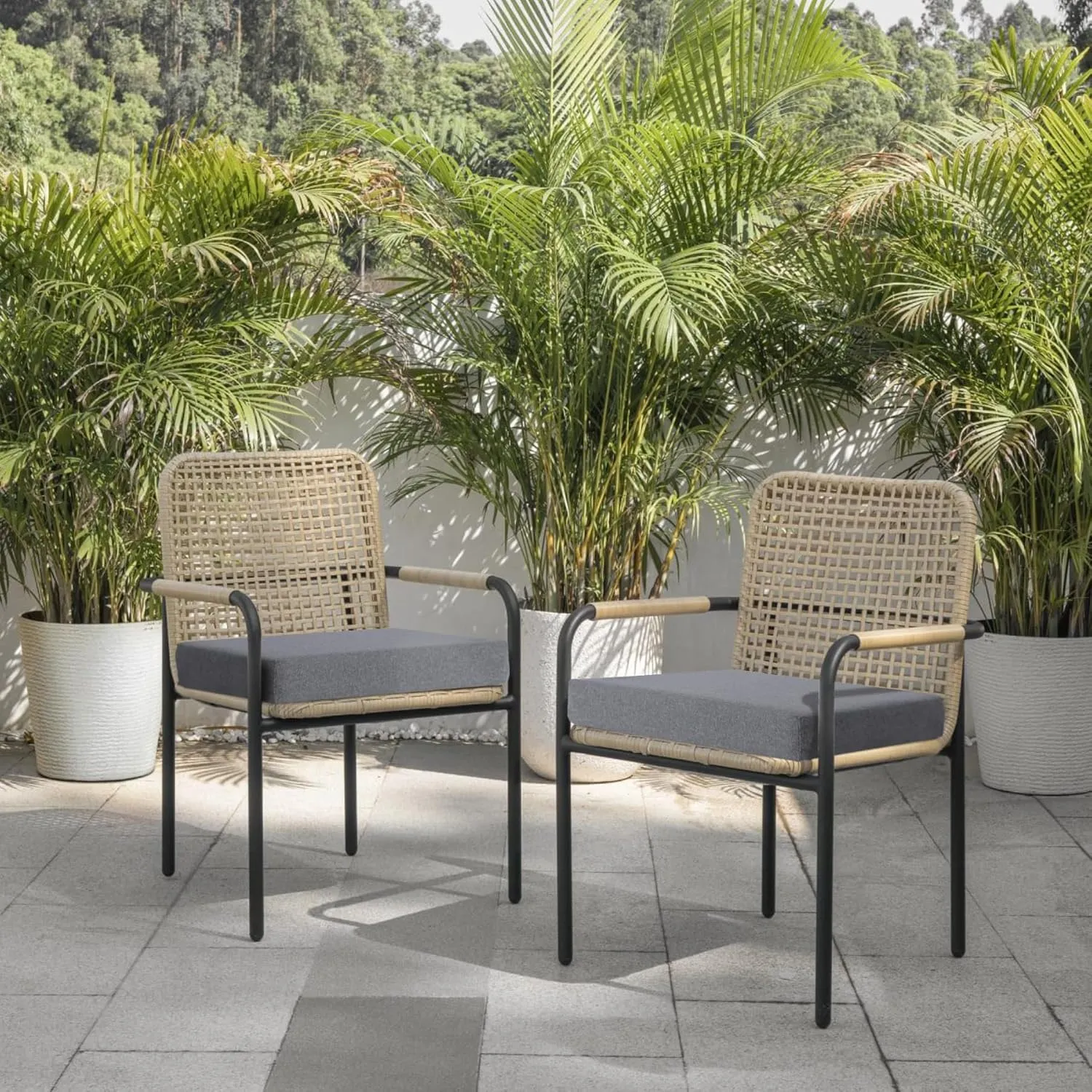 Outdoor Chair Cushions 18.5 x 16 x 2.5 Inch Set of 2, Water-Resistant & Fadeness Durable Patio Furniture Cushion for Garden Sofa Couch Chairs, Portable Comfort with Attach Ties, Dark Grey