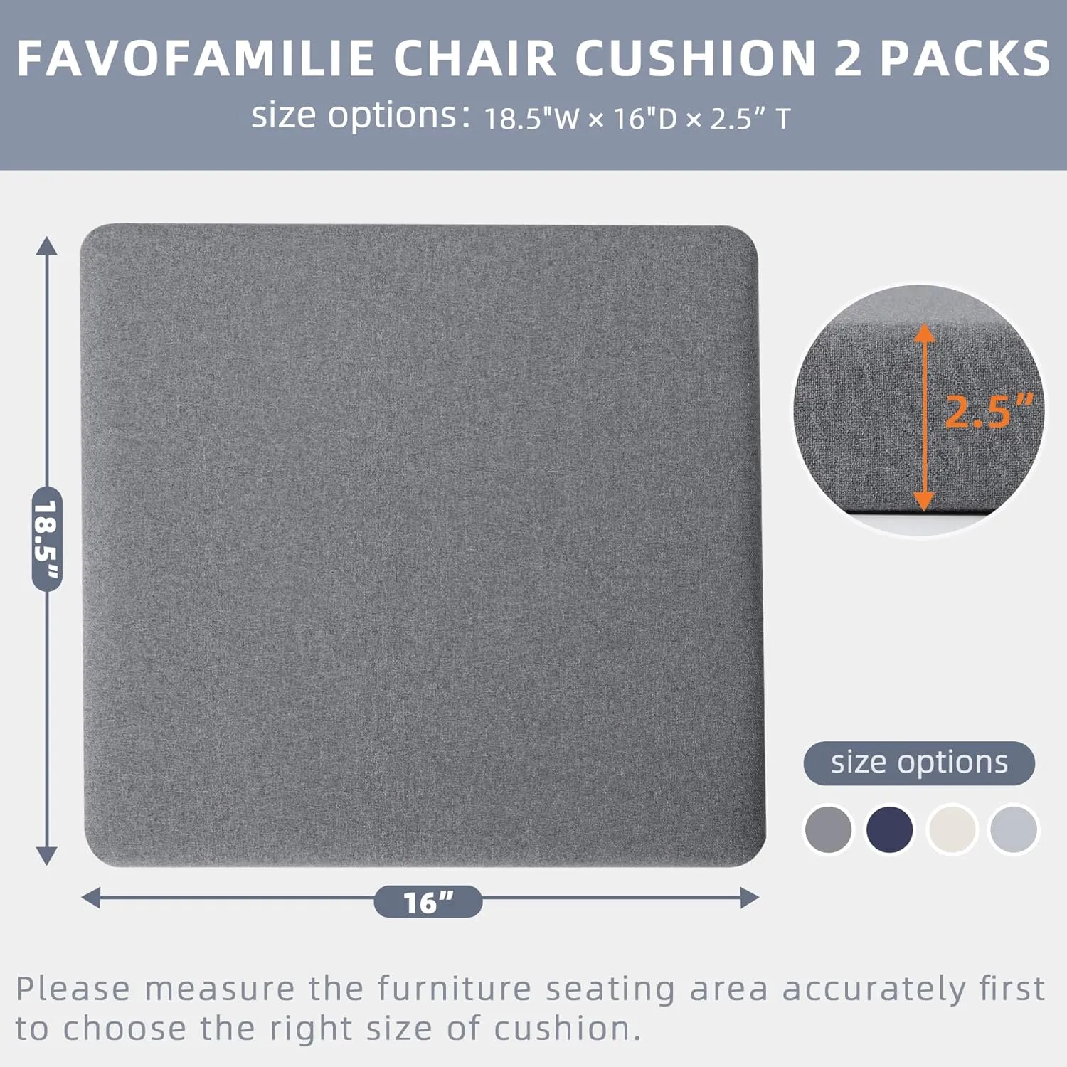 Outdoor Chair Cushions 18.5 x 16 x 2.5 Inch Set of 2, Water-Resistant & Fadeness Durable Patio Furniture Cushion for Garden Sofa Couch Chairs, Portable Comfort with Attach Ties, Dark Grey