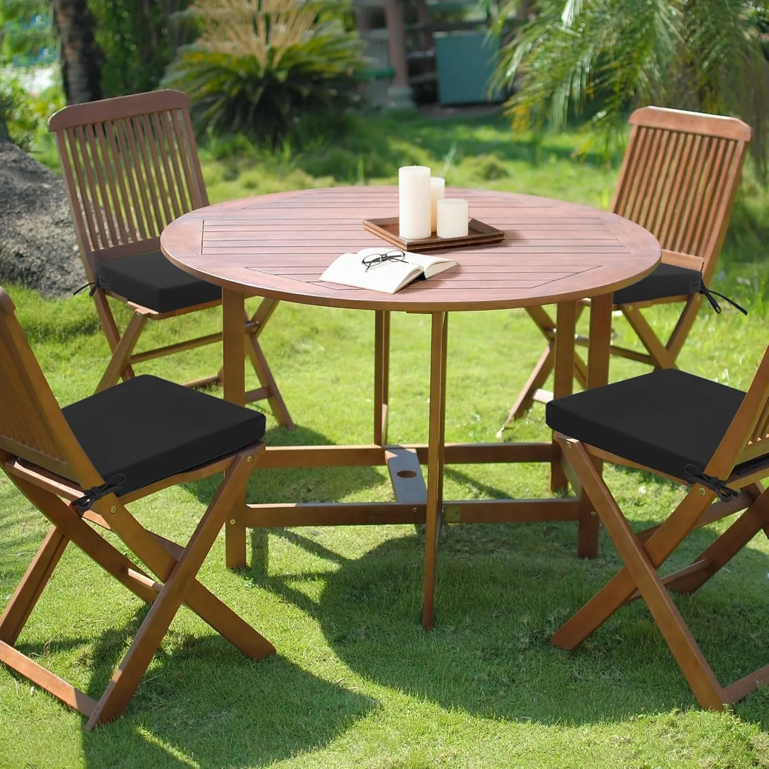 Outdoor Chair Cushions Set of 4: Waterproof & Fade Resistant Seat Cushion for Patio Furniture - 19 x 19 x 2 Inch Chair Pads with Ties and Hidden Zipper - Patio Chair Cushion Replacement, Black