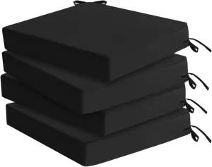 Outdoor Chair Cushions Set of 4: Waterproof & Fade Resistant Seat Cushion for Patio Furniture - 19 x 19 x 2 Inch Chair Pads with Ties and Hidden Zipper - Patio Chair Cushion Replacement, Black