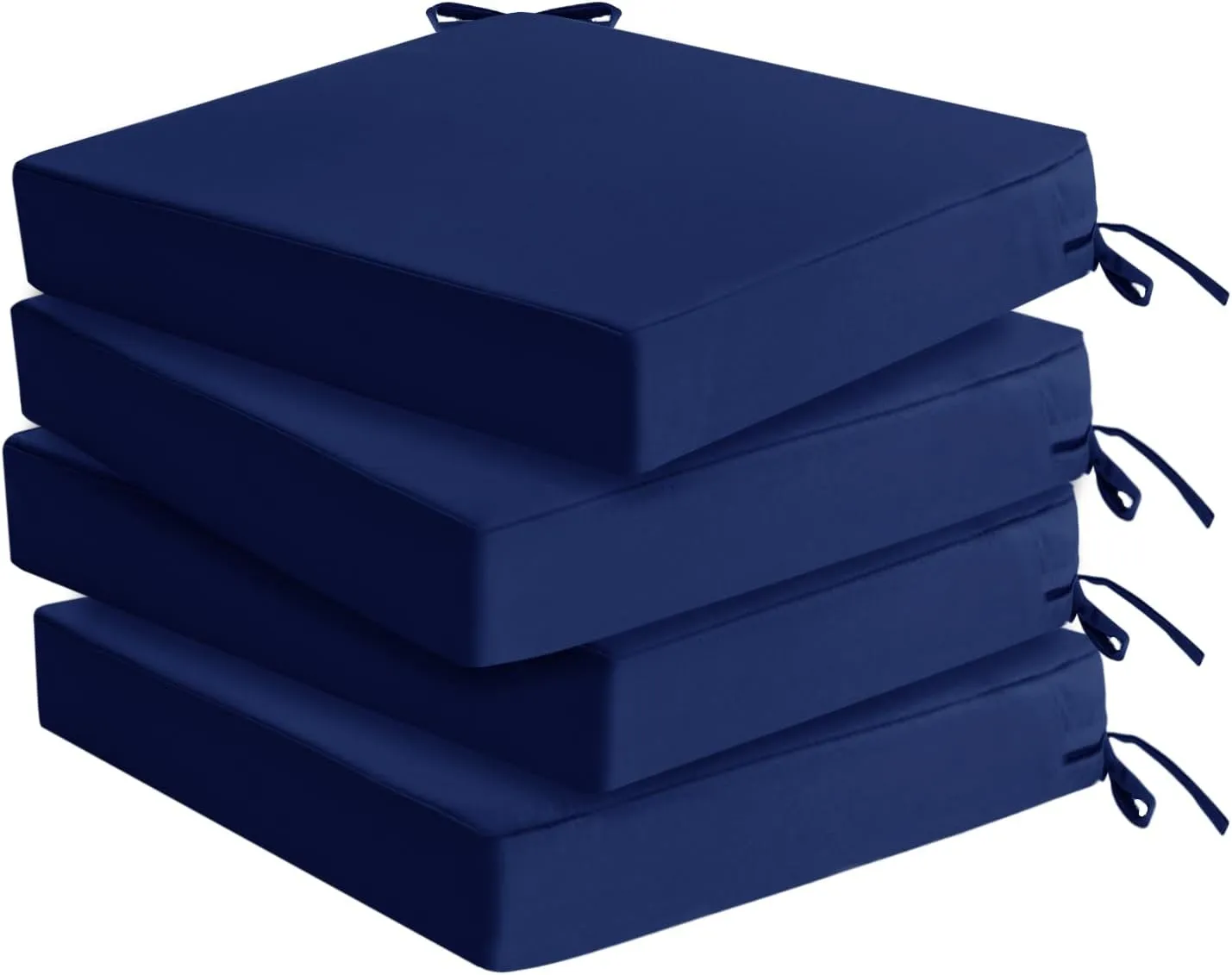Outdoor Chair Cushions Set of 4: Waterproof & Fade Resistant Seat Cushion for Patio Furniture - 19 x 19 x 2 Inch Chair Pads with Ties and Hidden Zipper - Patio Chair Cushion Replacement, Navy