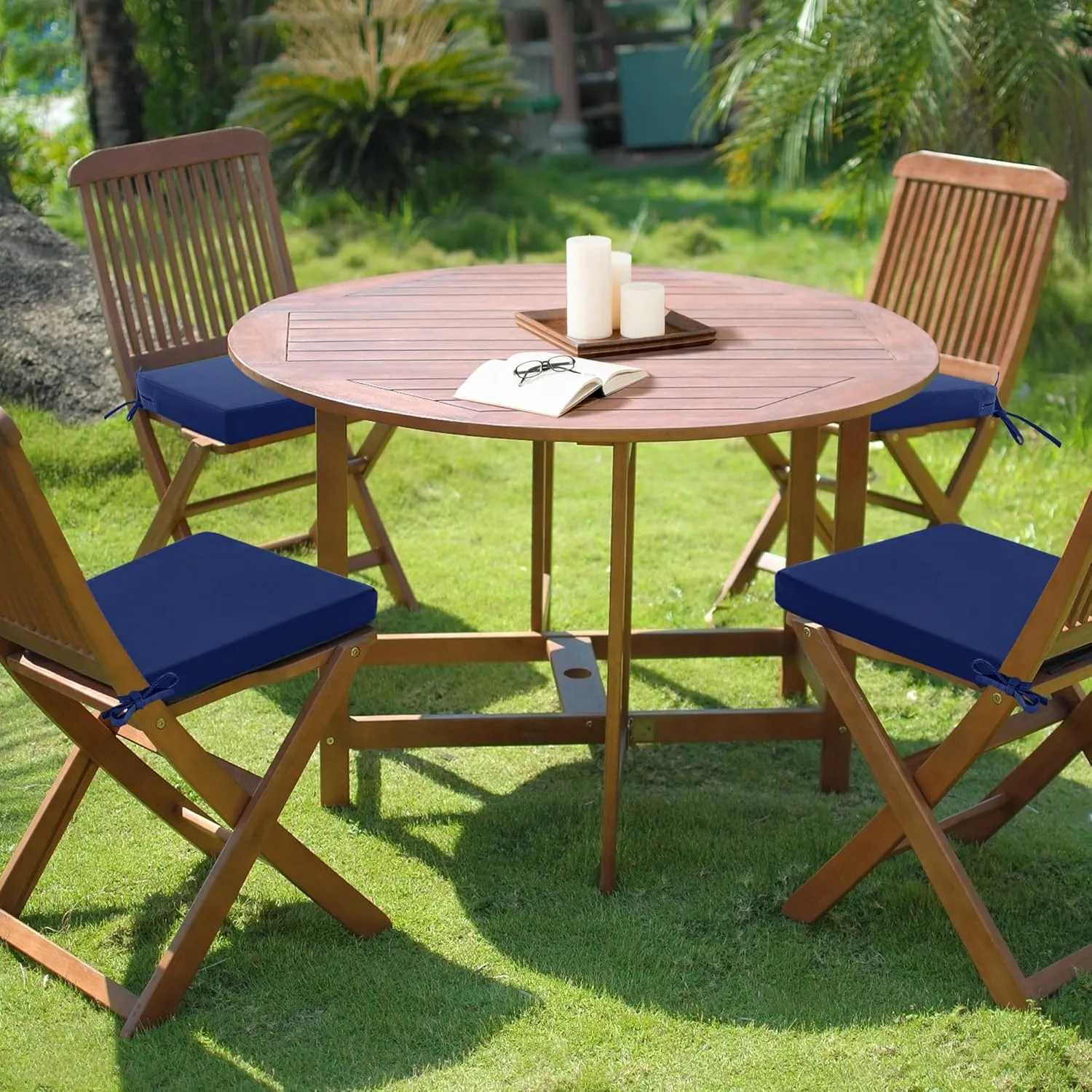 Outdoor Chair Cushions Set of 4: Waterproof & Fade Resistant Seat Cushion for Patio Furniture - 19 x 19 x 2 Inch Chair Pads with Ties and Hidden Zipper - Patio Chair Cushion Replacement, Navy