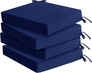 Outdoor Chair Cushions Set of 4: Waterproof & Fade Resistant Seat Cushion for Patio Furniture - 19 x 19 x 2 Inch Chair Pads with Ties and Hidden Zipper - Patio Chair Cushion Replacement, Navy
