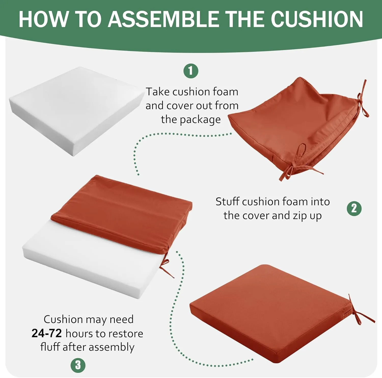 Outdoor Chair Cushions Set of 4: Waterproof & Fade Resistant Seat Cushion for Patio Furniture - 19 x 19 x 2 Inch Chair Pads with Ties and Hidden Zipper - Patio Chair Cushion Replacement, Rust