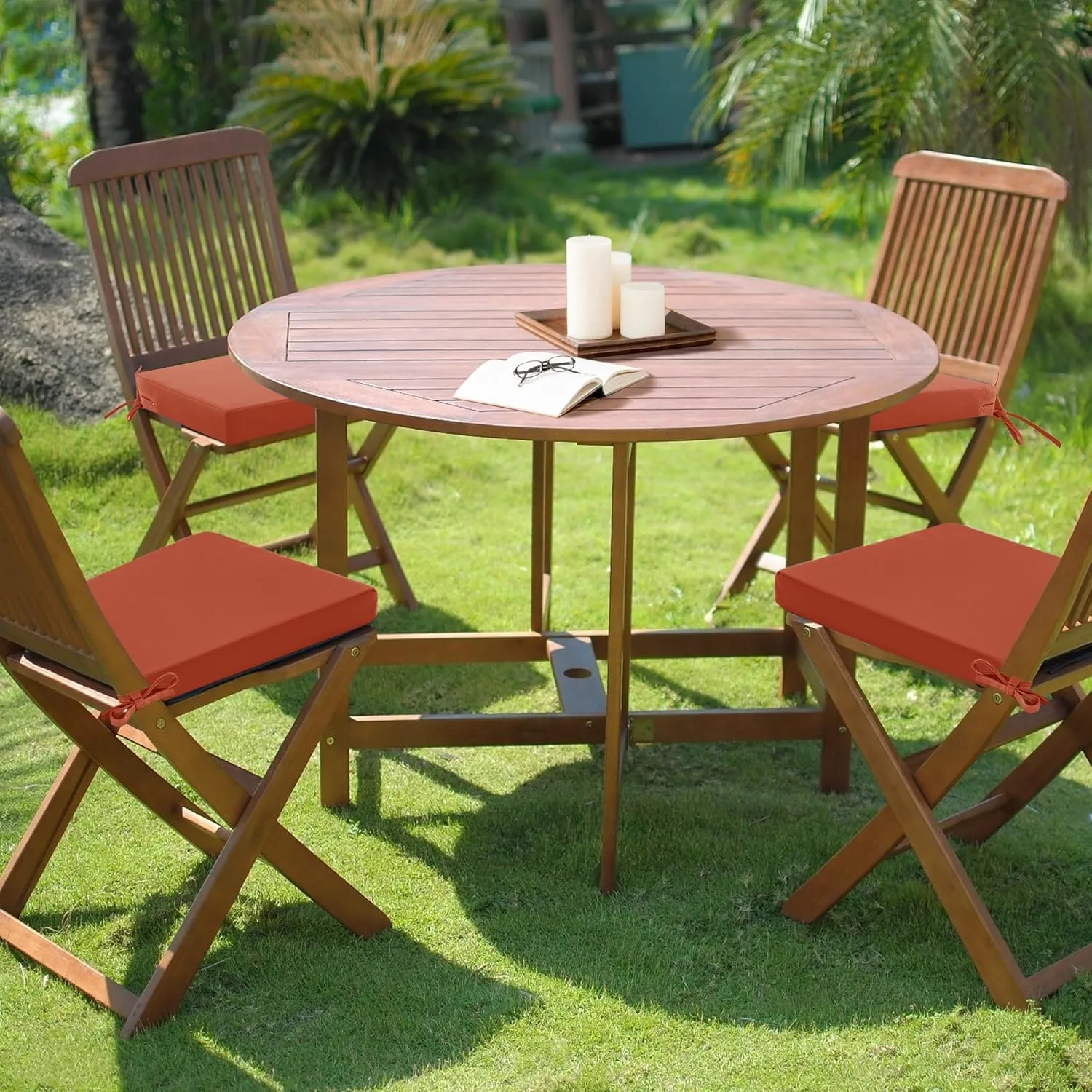 Outdoor Chair Cushions Set of 4: Waterproof & Fade Resistant Seat Cushion for Patio Furniture - 19 x 19 x 2 Inch Chair Pads with Ties and Hidden Zipper - Patio Chair Cushion Replacement, Rust