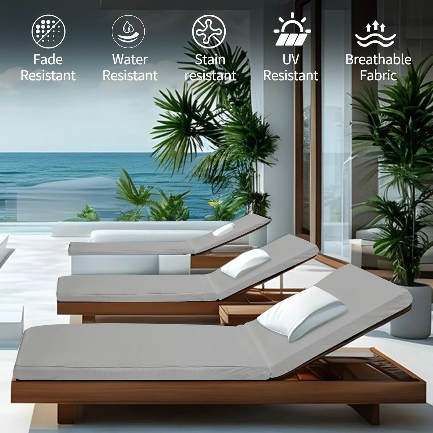 Outdoor Chaise Lounge Cushions for Patio, 71"x22"x3" Lounge Chair Waterproof Replacement Seat Cushions for Outdoor Furniture (Grey, 1 Pcs)