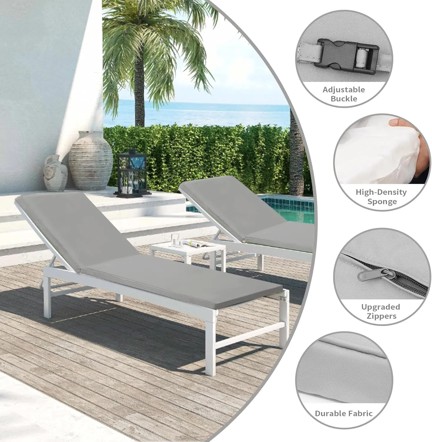 Outdoor Chaise Lounge Cushions for Patio, 71"x22"x3" Lounge Chair Waterproof Replacement Seat Cushions for Outdoor Furniture (Grey, 1 Pcs)