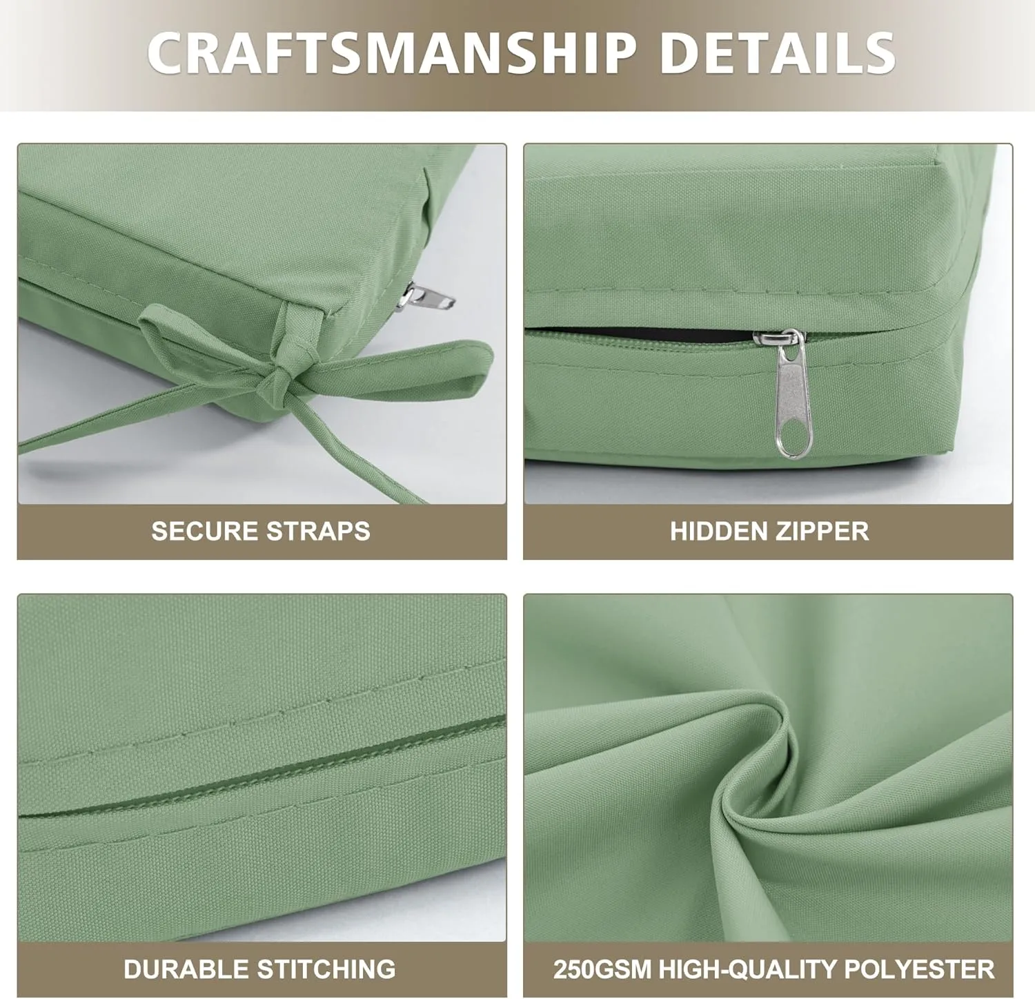 Outdoor Cushions for Patio Furniture, Waterproof Outdoor Chair Cushion w/Fade-Resistant, Removable & Machine-Washable Cover, 22x22 Inch, Deep Seat Sofa/Couch Pads Replacement – Set of 2, Sage Green
