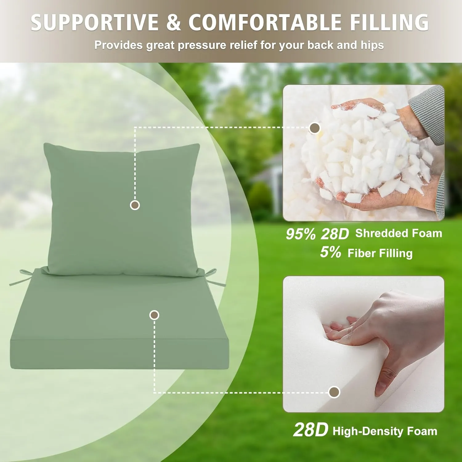 Outdoor Cushions for Patio Furniture, Waterproof Outdoor Chair Cushion w/Fade-Resistant, Removable & Machine-Washable Cover, 22x22 Inch, Deep Seat Sofa/Couch Pads Replacement – Set of 2, Sage Green