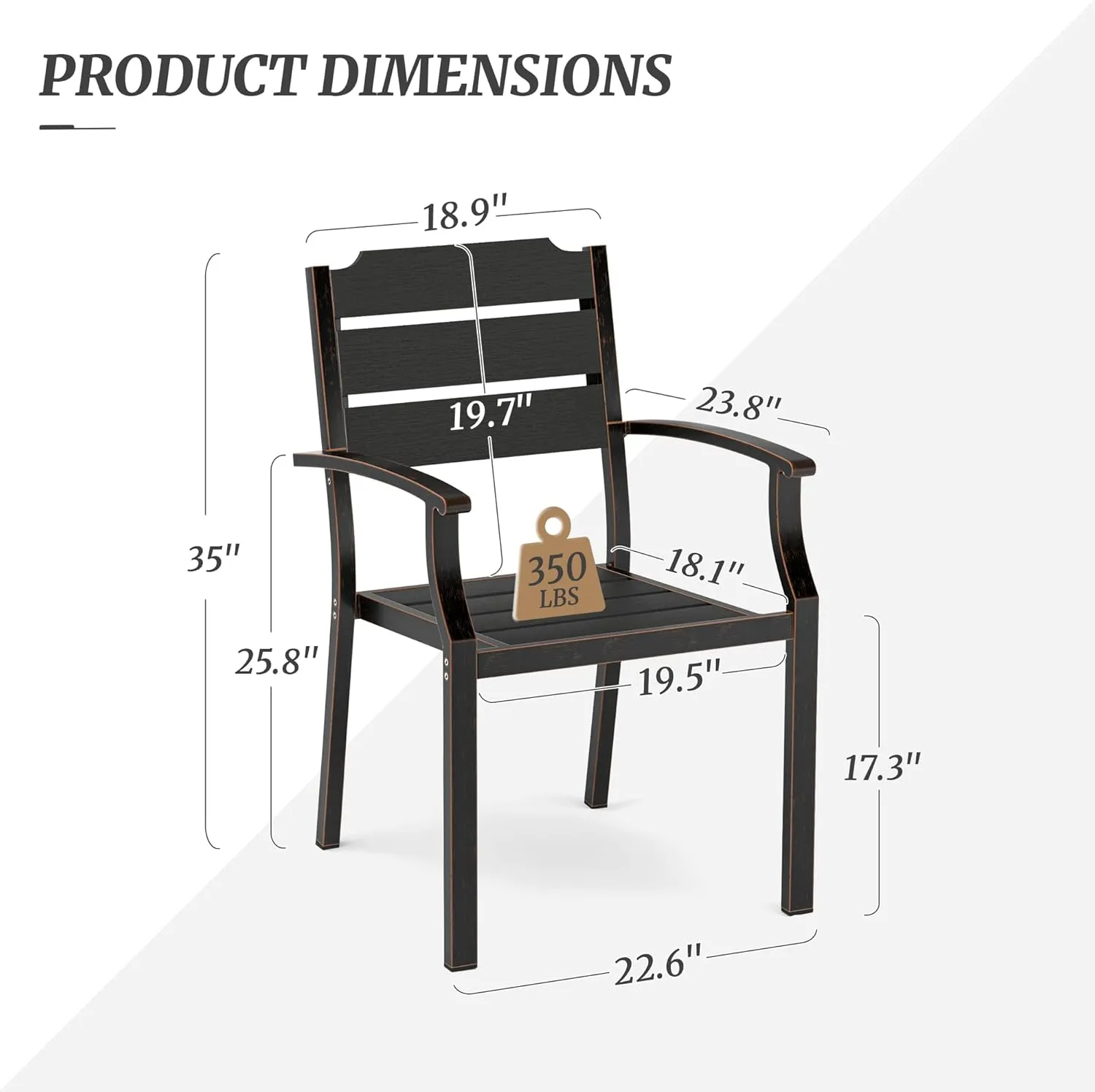 Outdoor Dining Chairs, Patio Dining Chairs, HDPS All-Weather Material Outdoor Chairs, Patio Chairs Set of 4 for Patio, Lawn, Garden, Indoor and Backyard, Black
