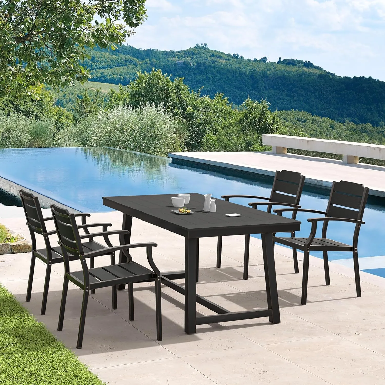 Outdoor Dining Chairs, Patio Dining Chairs, HDPS All-Weather Material Outdoor Chairs, Patio Chairs Set of 4 for Patio, Lawn, Garden, Indoor and Backyard, Black