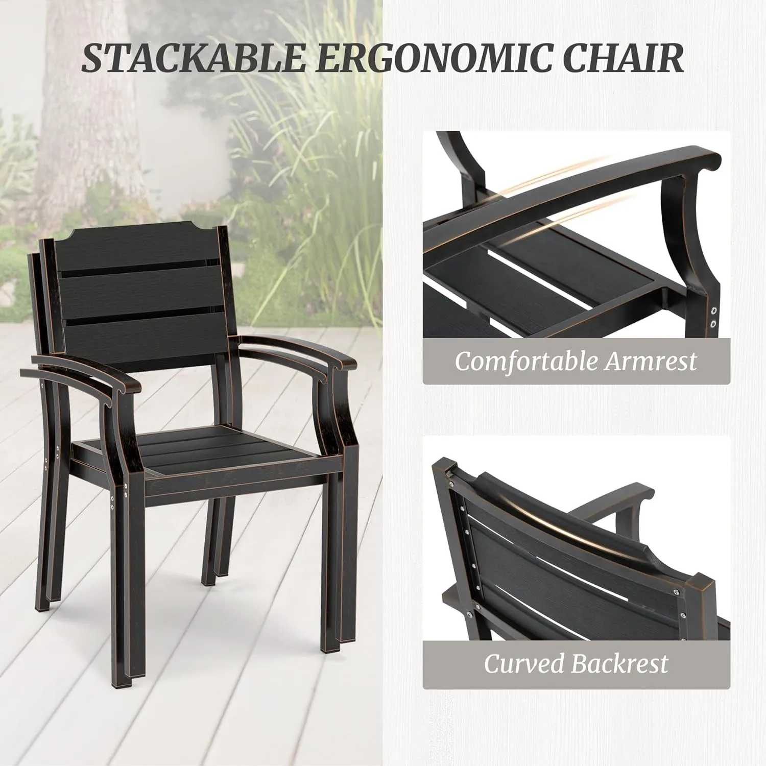Outdoor Dining Chairs, Patio Dining Chairs, HDPS All-Weather Material Outdoor Chairs, Patio Chairs Set of 4 for Patio, Lawn, Garden, Indoor and Backyard, Black