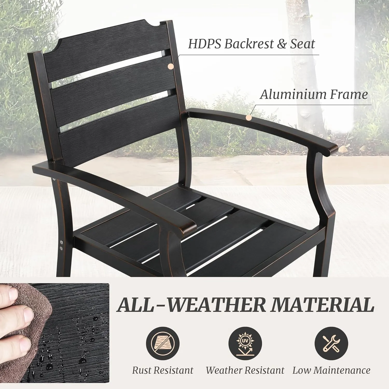 Outdoor Dining Chairs, Patio Dining Chairs, HDPS All-Weather Material Outdoor Chairs, Patio Chairs Set of 4 for Patio, Lawn, Garden, Indoor and Backyard, Black