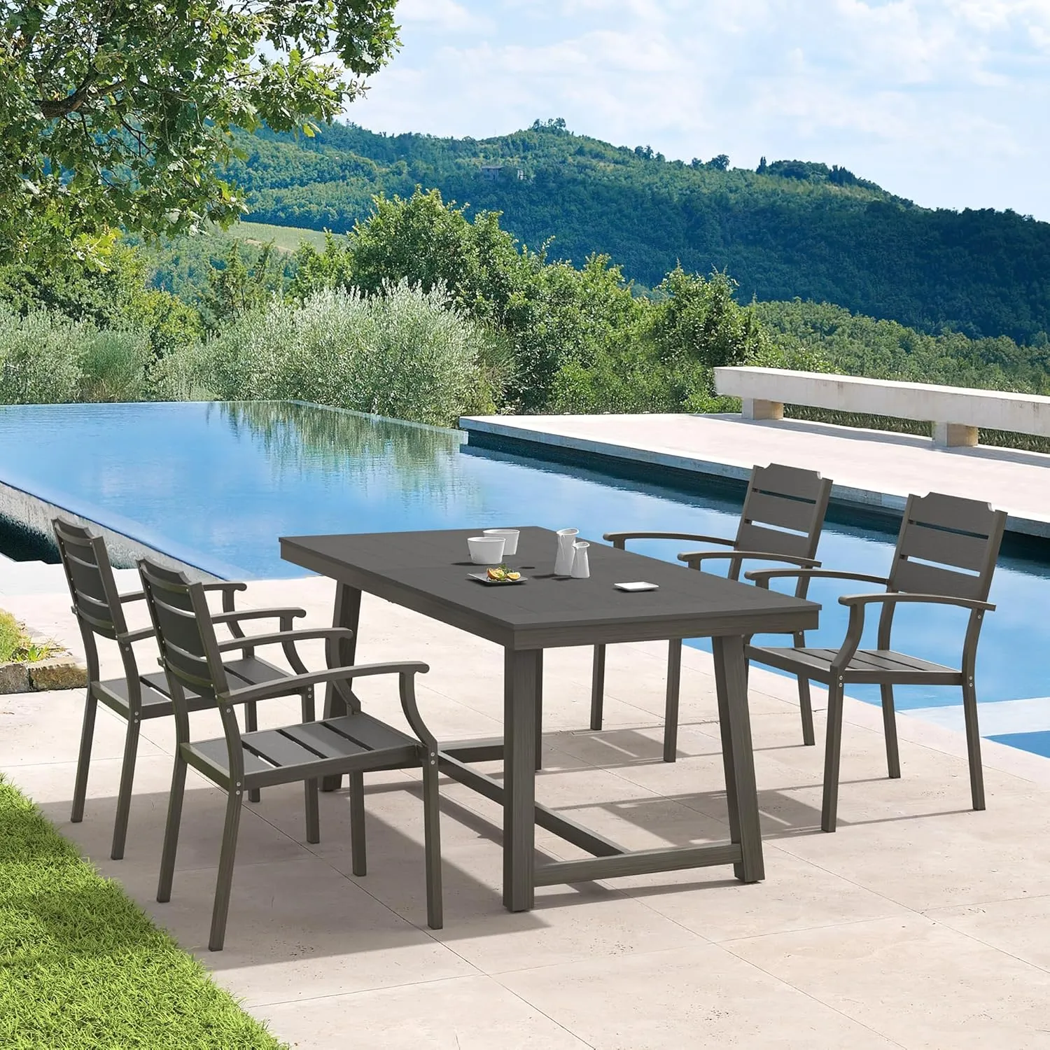 Outdoor Dining Chairs, Patio Dining Chairs, HDPS All-Weather Material Outdoor Chairs, Patio Chairs Set of 4 for Patio, Lawn, Garden, Indoor and Backyard, Dark Gray, 17.3 Inch