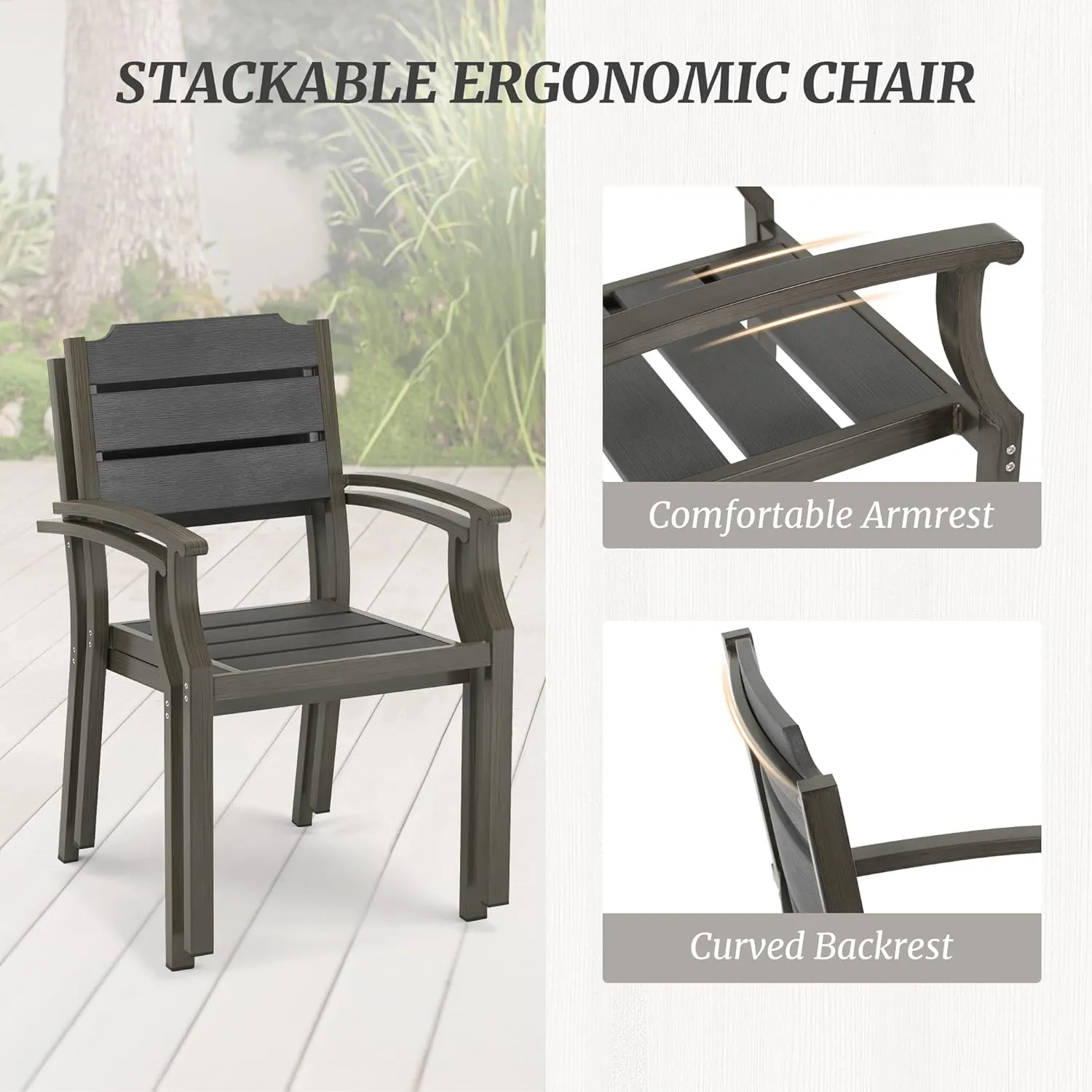 Outdoor Dining Chairs, Patio Dining Chairs, HDPS All-Weather Material Outdoor Chairs, Patio Chairs Set of 4 for Patio, Lawn, Garden, Indoor and Backyard, Dark Gray, 17.3 Inch