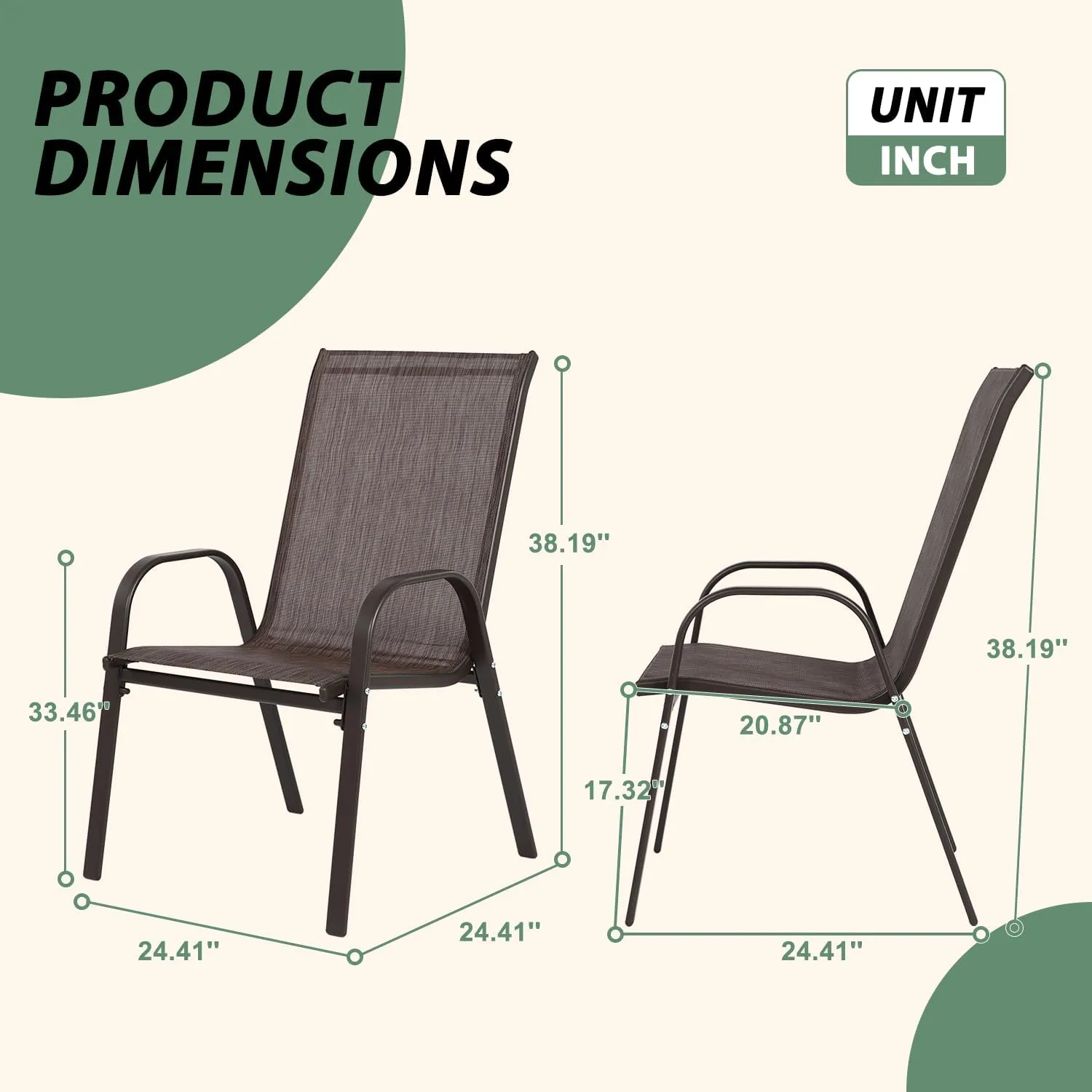 Outdoor Patio Chairs Set of 2, Outdoor Camping Chairs with Breathable Textilene Fabric,Folding Patio Chairs with Metal Frame, Armrests, Portable Dining Chairs for Camping, Garden and Porch (Brown)