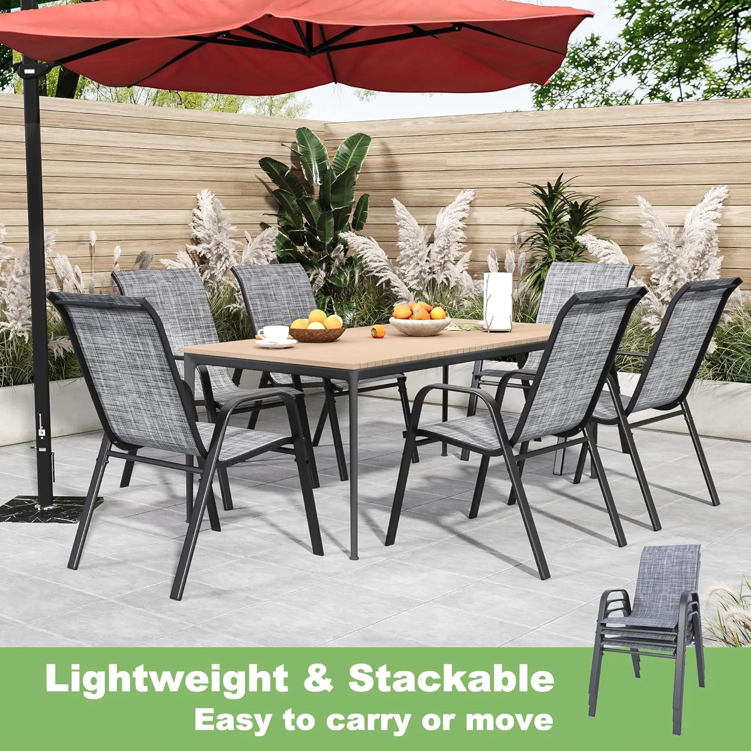 Outdoor Patio Chairs Set of 4 Stackable Dining Chairs All-Weather Textilene Furniture Set for Pool Deck, Backyard, Garden